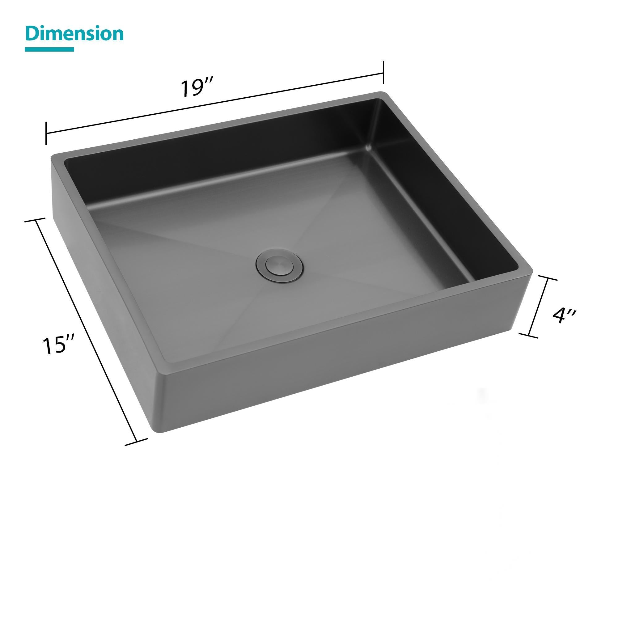 19"x15" Gunmetal Black Stainless Steel Bathroom Sink with Pop Up Drain