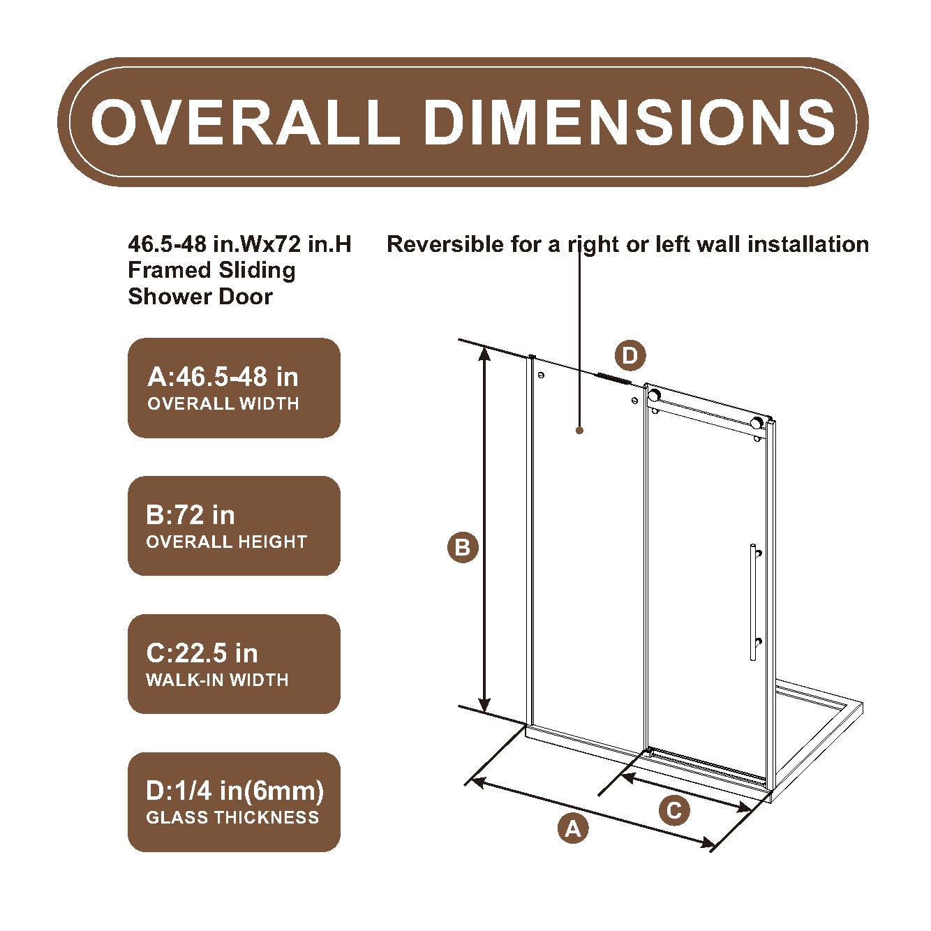 48 x 72 in Frameless Single Sliding Shower Door - 48 x 72 in / Matte Black / Zinc Roller view 10