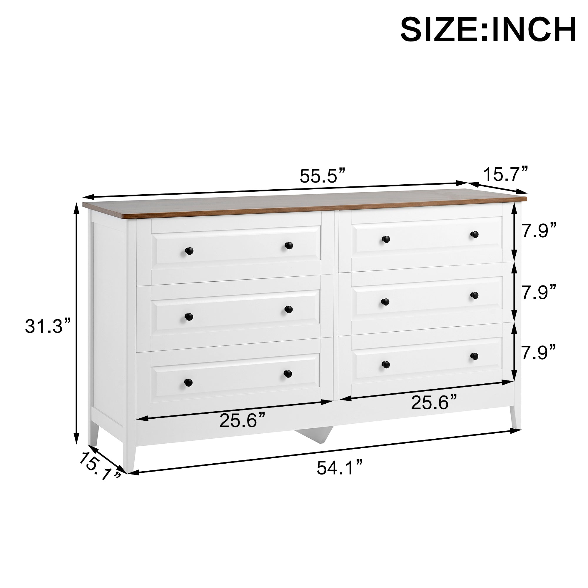White 6-drawer dresser in bedroom setting