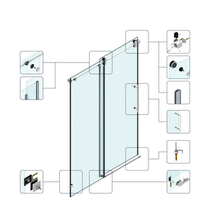 60 x 66 in Fixed and Sliding Round-Tube Shower Door - 60 x 66 in / Brushed Gold view 2