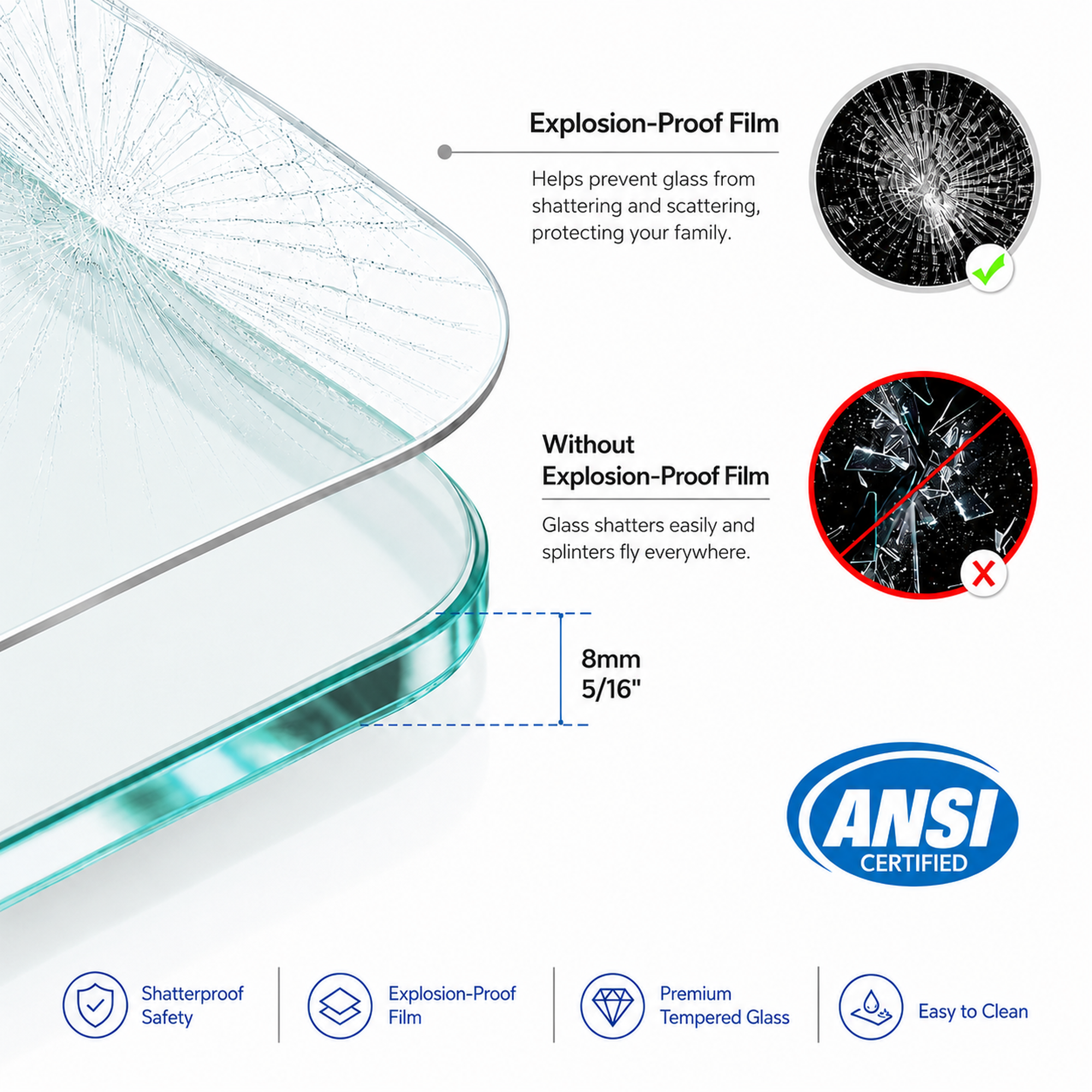 Soft-close shower door glass detail