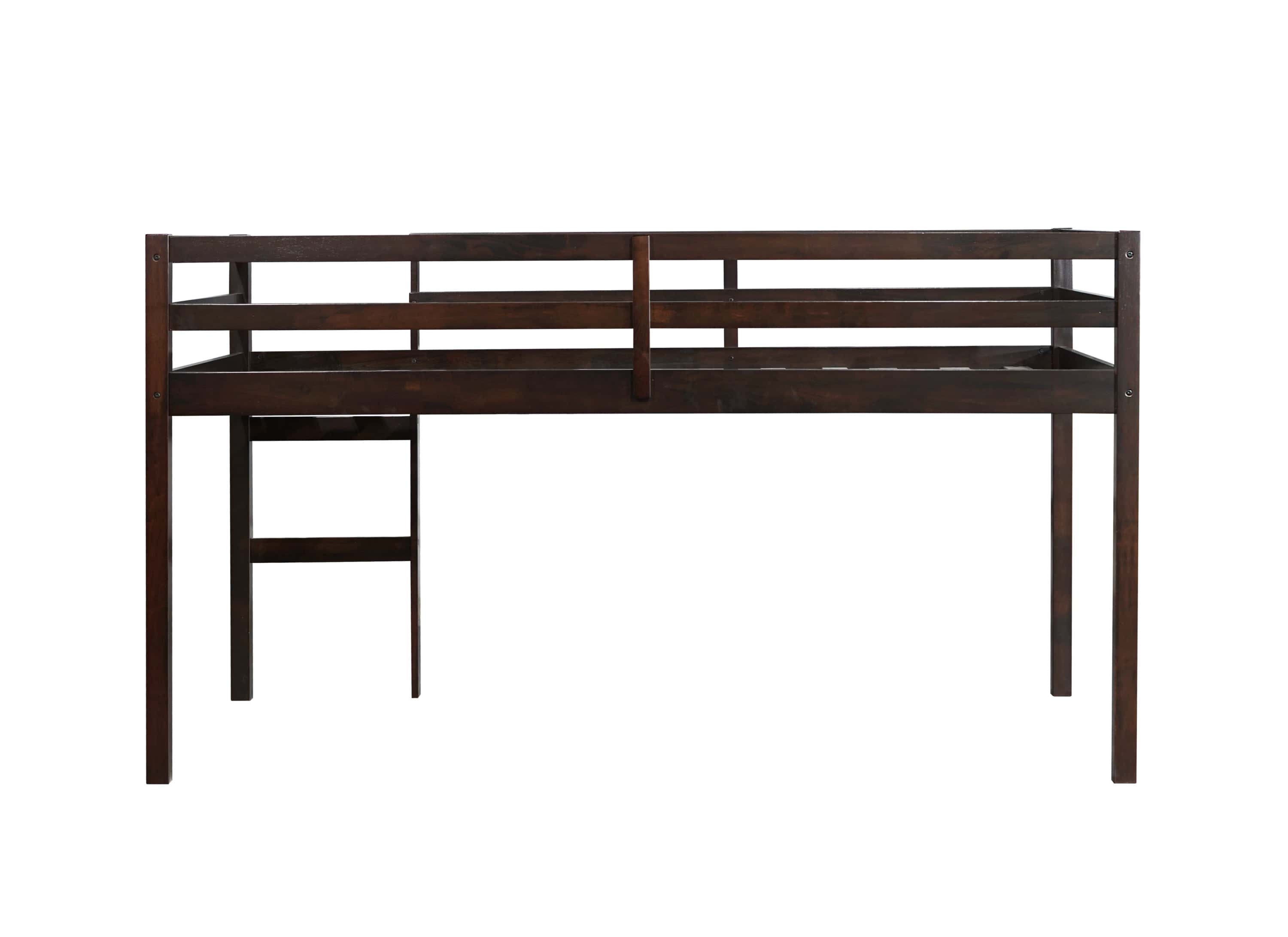 Solid Wooden, Rubber Wooden Twin Loft Bed with Ladder, Bed Platform of Strengthened Slats , Espresso