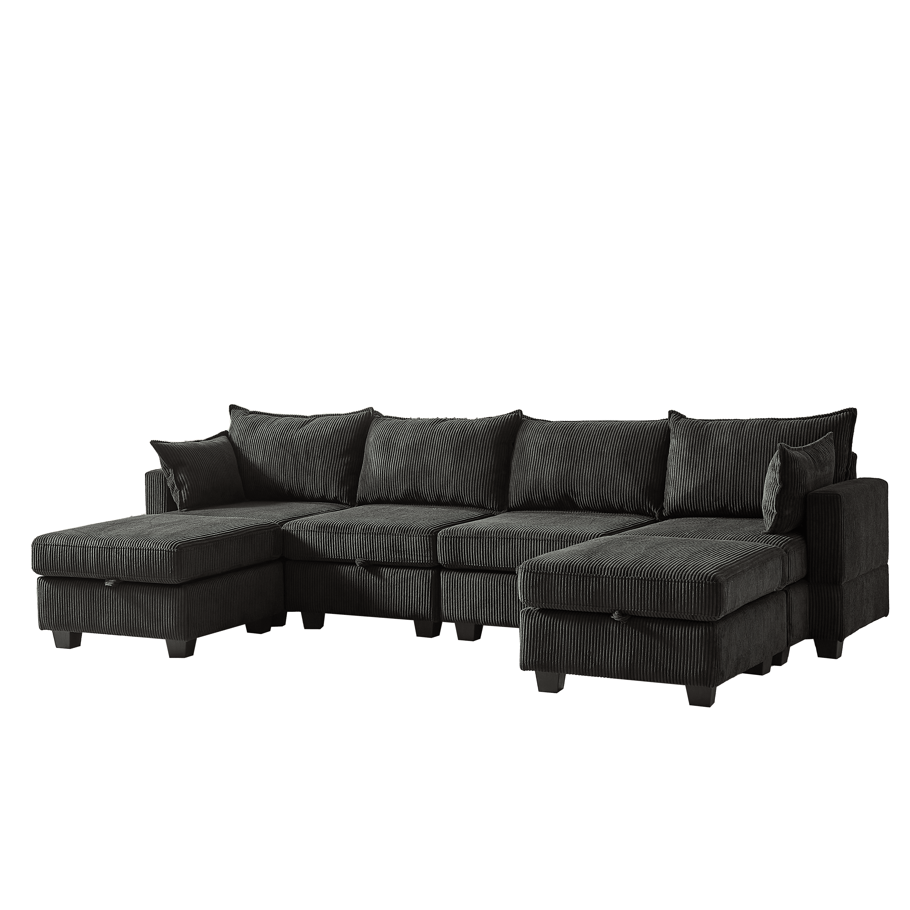 113.5'' Modular Sectiona Corduroy Sofa, Sectional Couches for Living Room U Shaped Sectional Couch with Storage Ottoman, 6 Seats Convertible Sectionals with Chaise