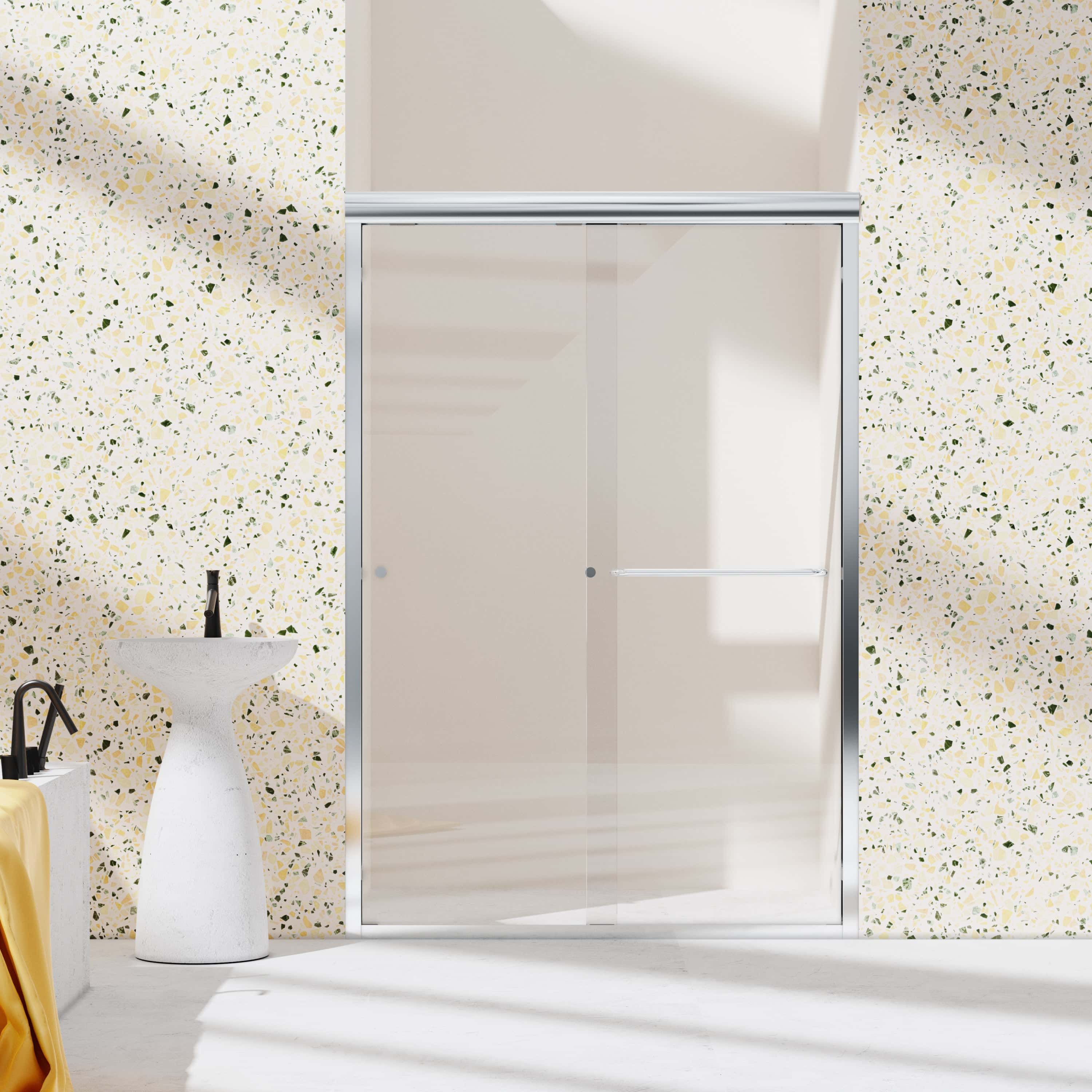 (44"-48"W x 72" H), (56"-60"W x 70" H), (56"-60"W x 72" H) Semi-Frameless Double Sliding Shower Door, Bypass Shower Door, 1/4" (6mm) Thick SGCC Tempered Glass Door, Chrome