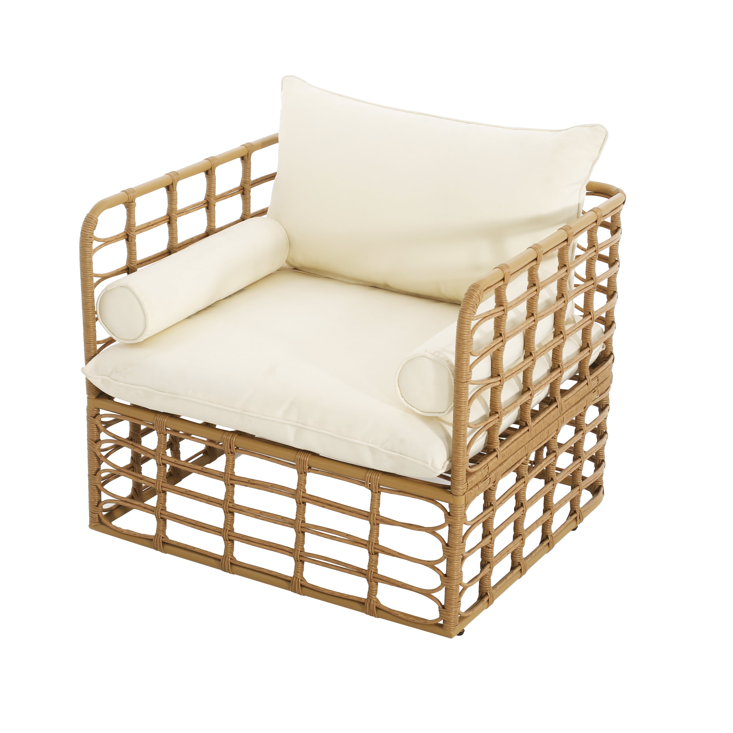 2-Piece Rattan Accent Chair Set with Side Table, Open Weave Boho Design, Perfect for Stylish Seating in Living Room, Sunroom, or Patio Relaxation