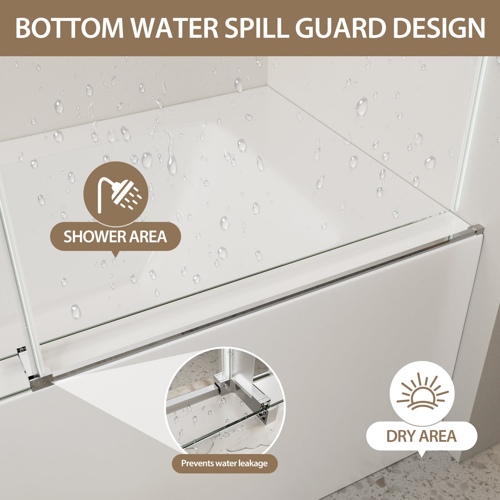 56-60 x 60 in Frameless Single Sliding Bathtub Door - 56-60 x 60 in / Chrome / 5/16 in Glass view 10