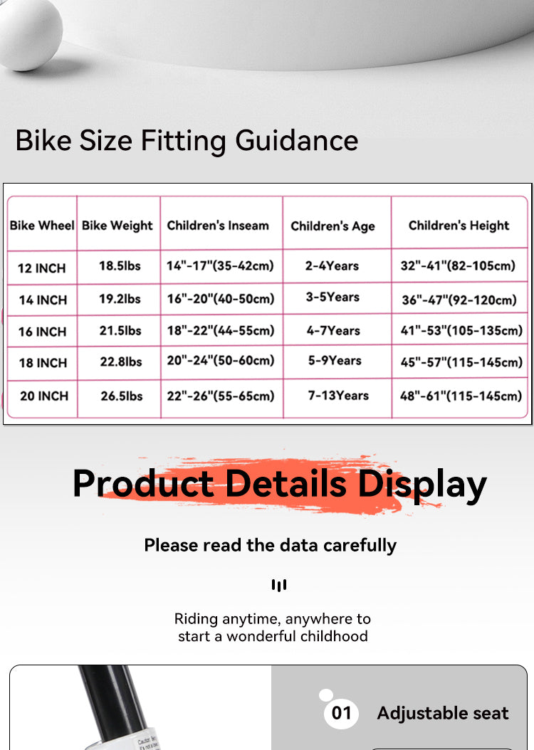 FKZNPJ 16 inch sporty kids bike with training wheels and stand Adjustable saddle Suitable for boys and girls aged 4-8 years tall Height 41-46 inches Available in a variety of colors