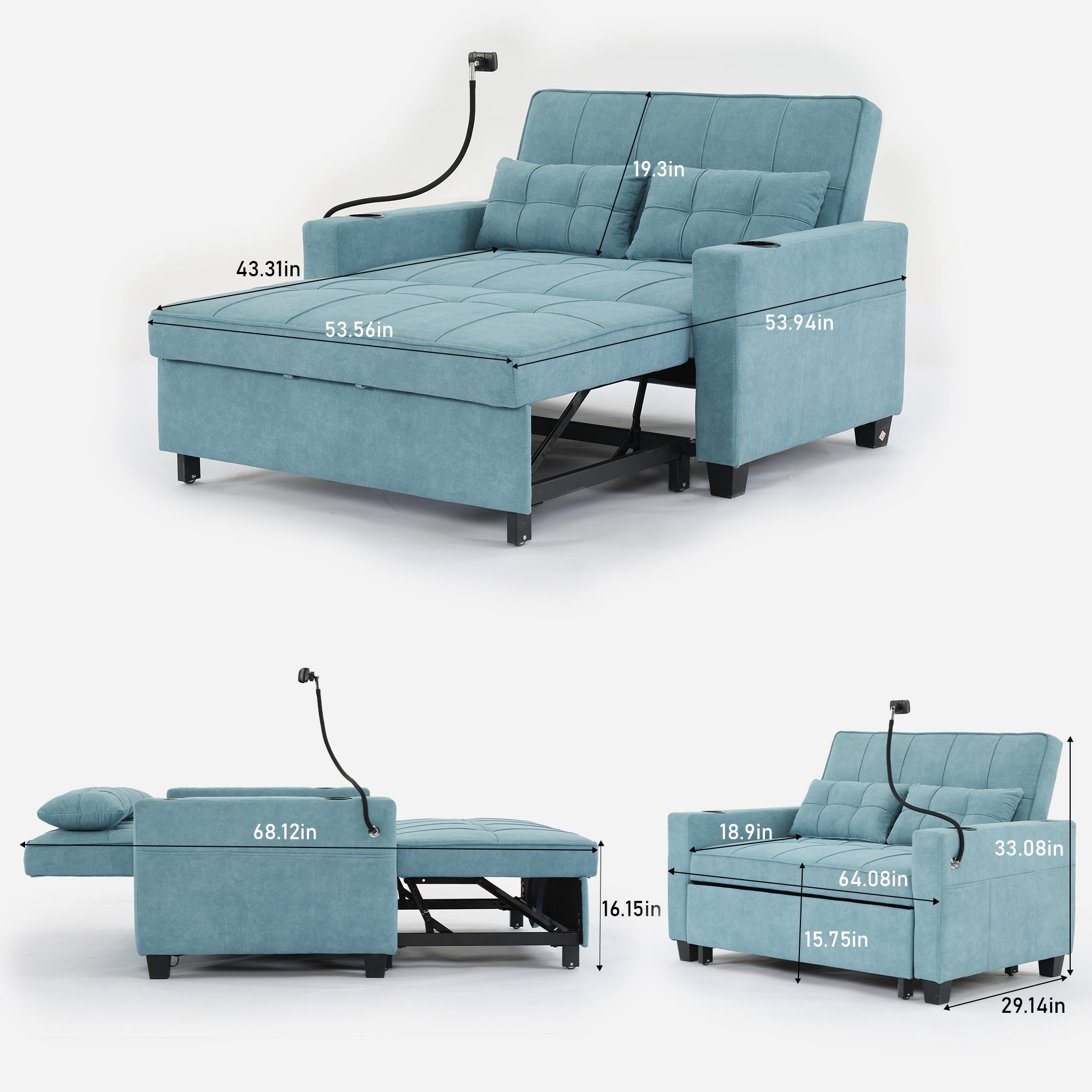 Futon Chair Bed Convertible Chair 3-in-1 Pull Out Sleeper Chair Beds with USB Ports,Wear-resistant and Anti-scratch, Armchair Bed Sleeper for Living Room (Green Tech cloth)