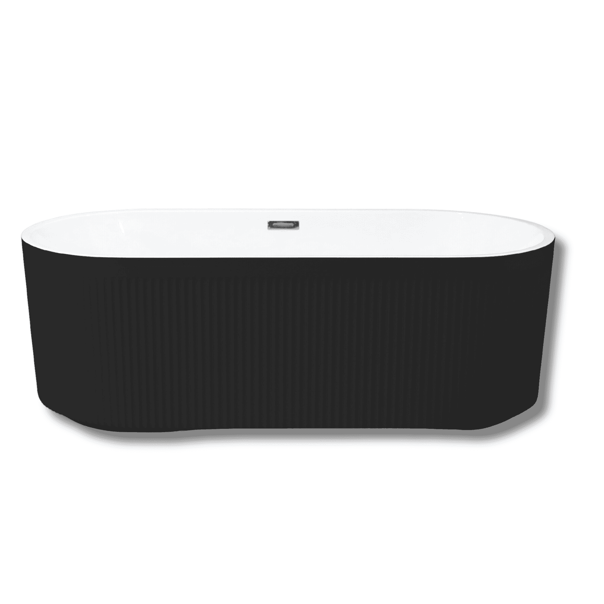 67" Acrylic Freestanding Bathtub with Unique Pleated Design: Spacious Oval Shape, Matt Black Finish, Chrome Overflow & Pop-Up Drain