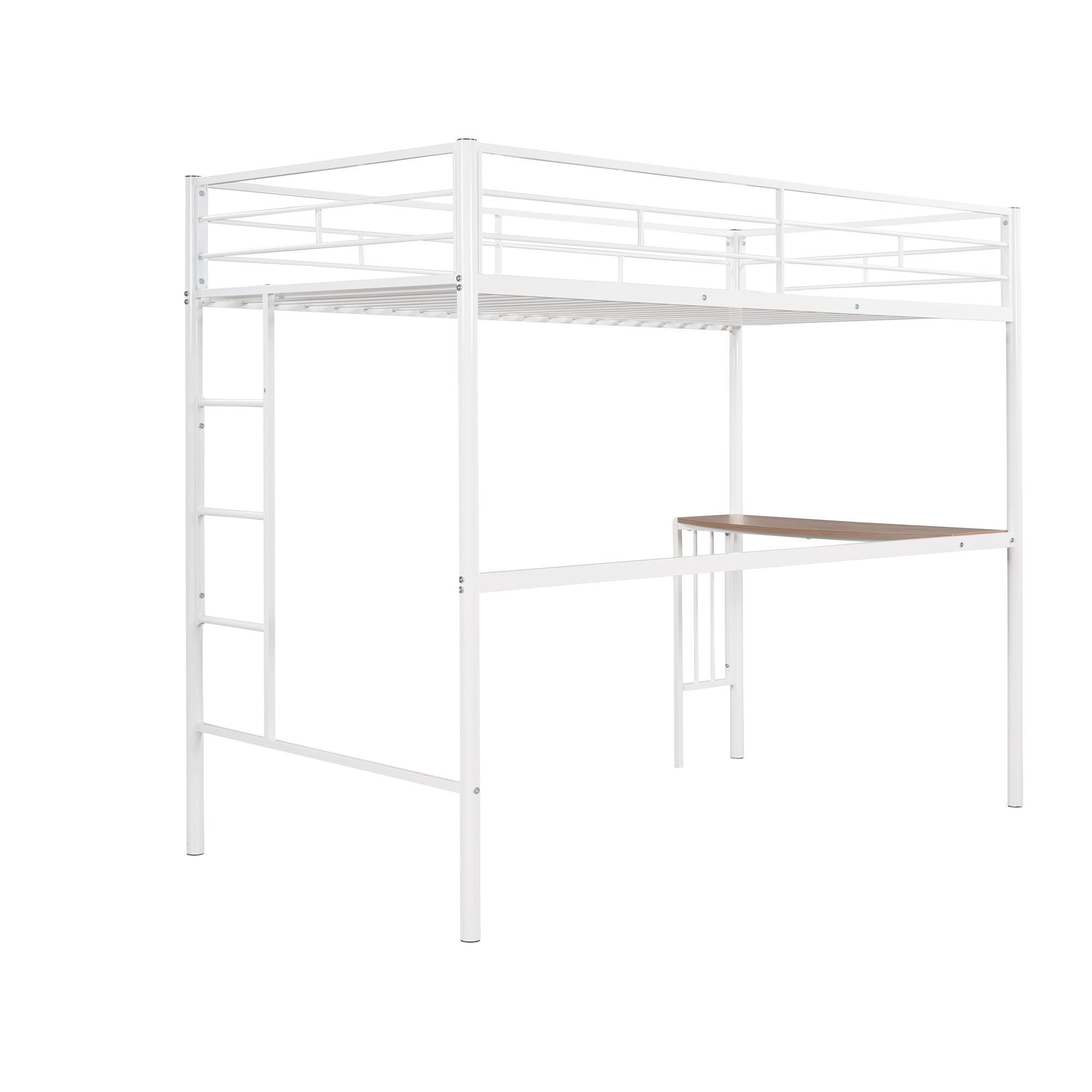 Twin Over Full Metal Bunk Bed with Desk, Ladder and Quality Slats for Bedroom, Metallic  White(OLD SKU :LP000092AAK)