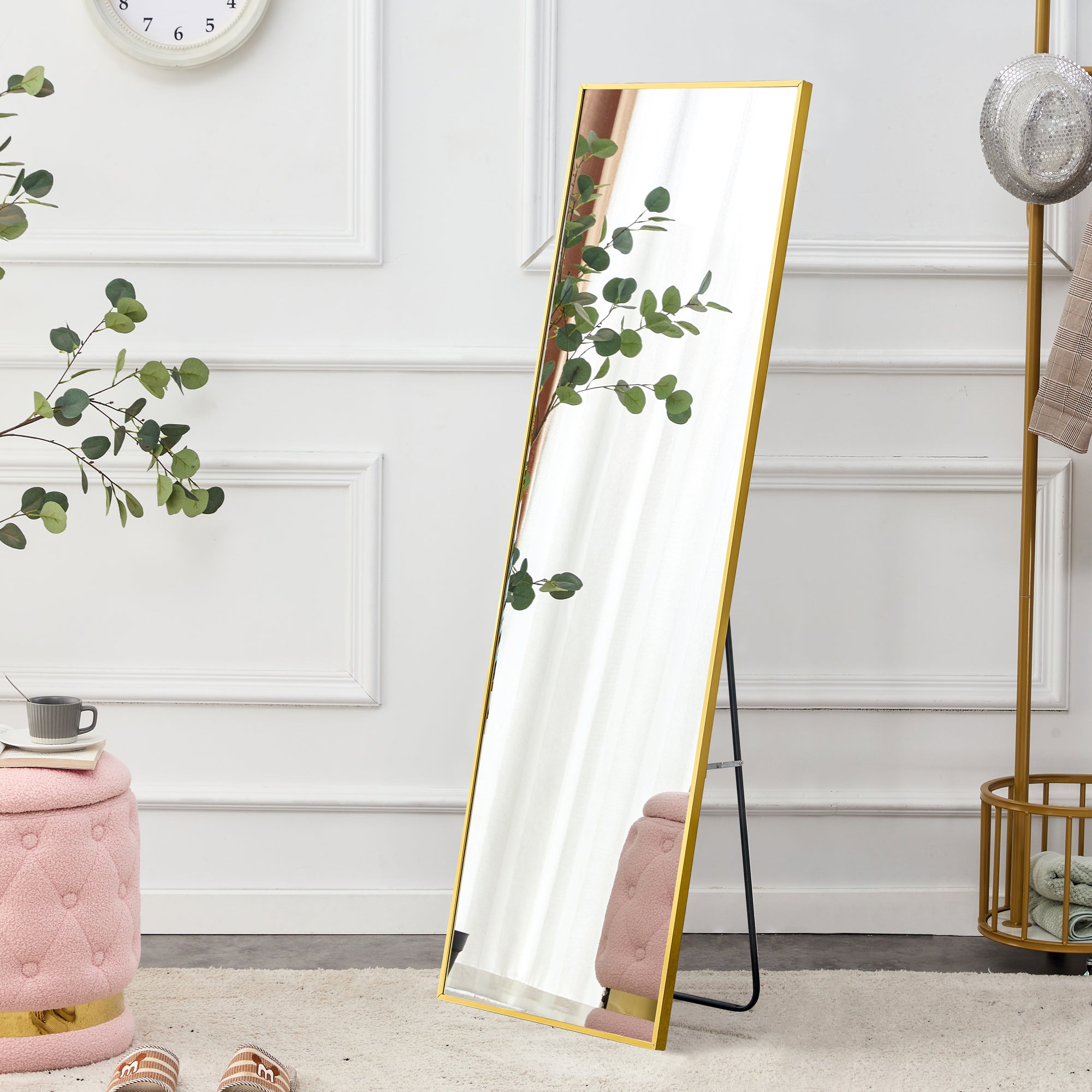 Aluminium alloy Metal Frame Wall Mounted Full Body Mirror ,Bathroom Vanity Mirror, Bedroom Home Porch, Decorative Mirror, Clothing Store, Floor Mounted Large Mirror,.Golden 63"*20"