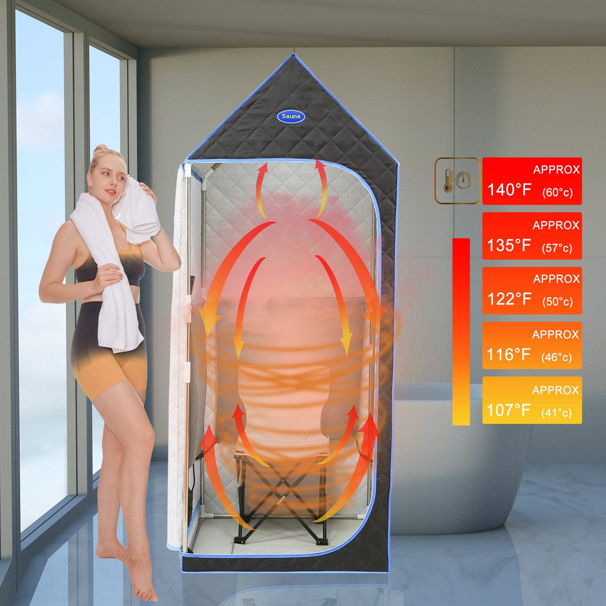 Portable Gothic Roof Plus Type Full Size Far Infrared Sauna tent. Spa, Detox ,Therapy and Relaxation at home.Larger Space,Stainless Steel Pipes Connector Easy to Install. FCC Certification--Black