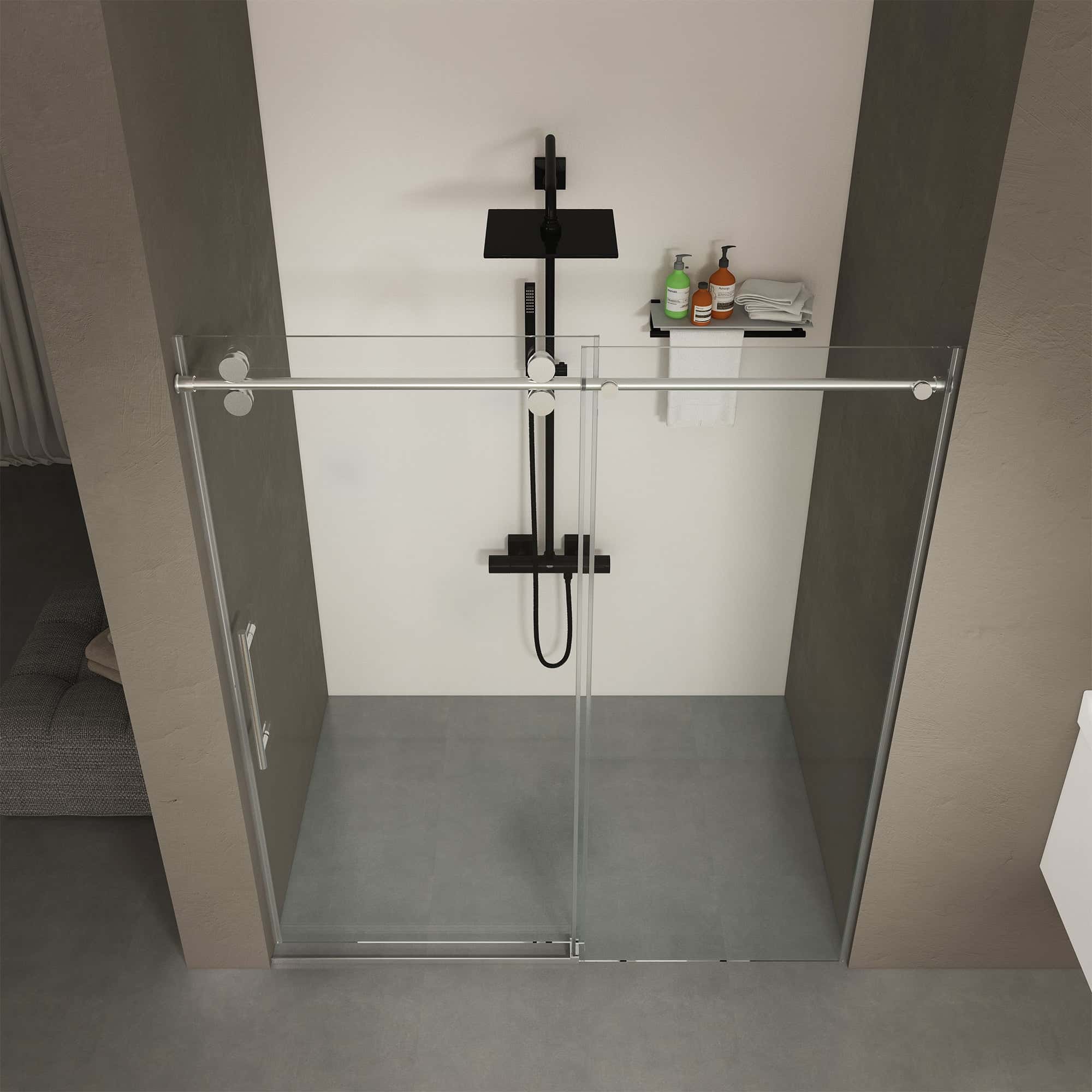 56"-60"W x 76"H Frameless Shower Door, Sliding Shower Door, with Premium 3/8"(10mm) Thick Tempered Glass Shower Enclosure ,Double Side Easy Clean Coat,Chrom Finished With Buffer