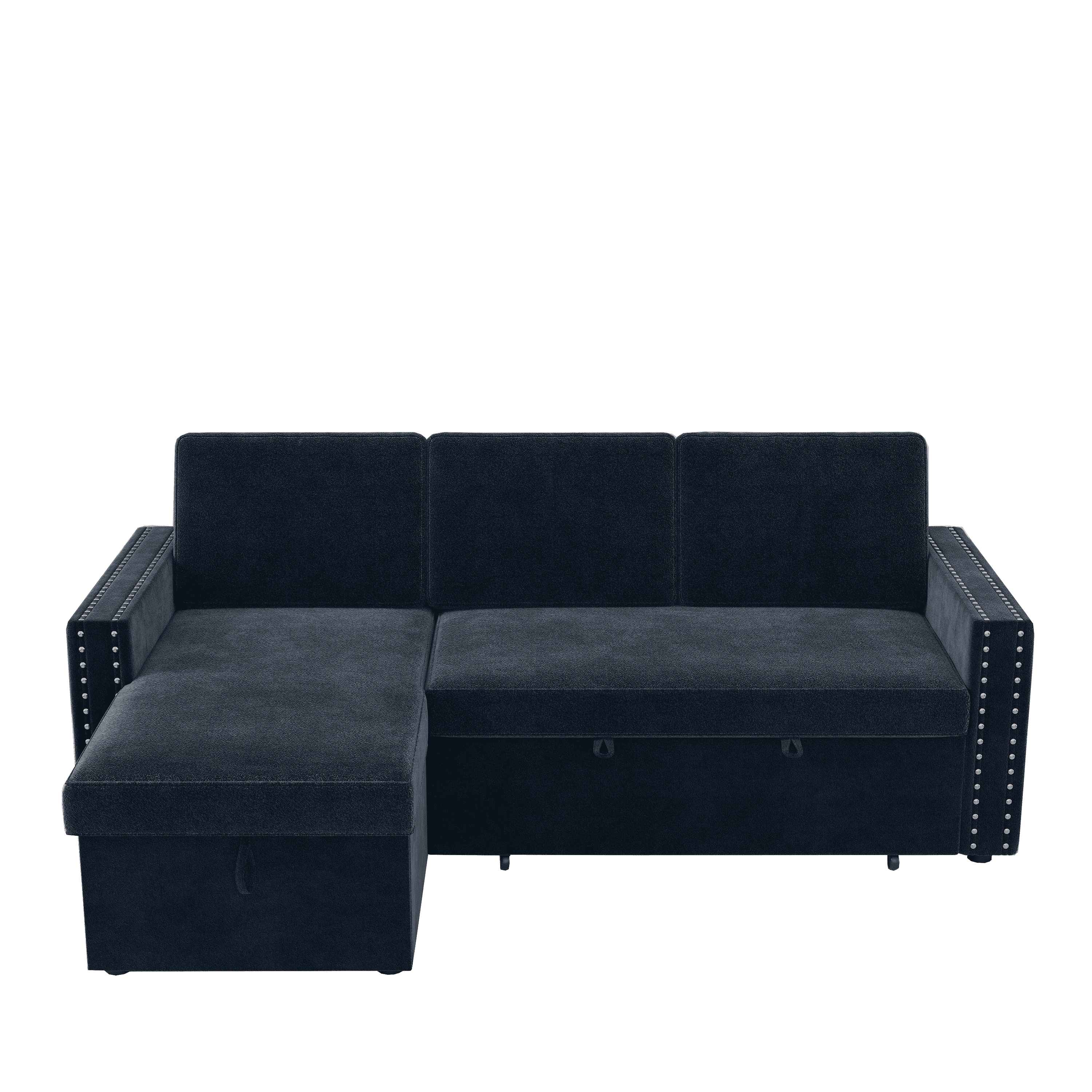 85 Inches Sofa Bed, 3 Seater Sleeper Sofa with Storage Chaise, Square Handrail With Pull and Copper nail,Chenille, Pull Out Couch for Living Room
