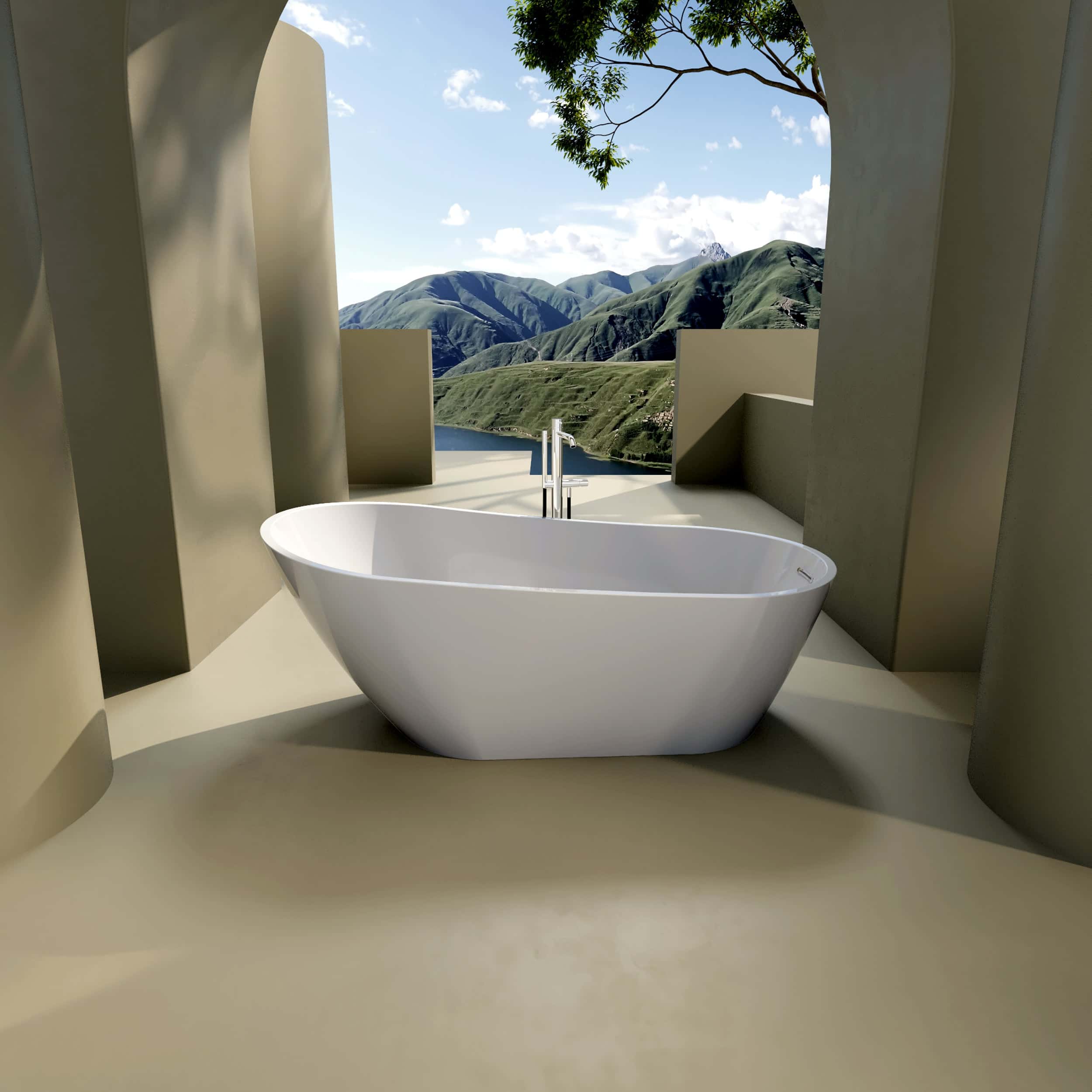 60" Acrylic Freestanding Soaking Bathtub with Chrome Overflow and Drain, cUPC Certified, Glossy White 22A04-60-1