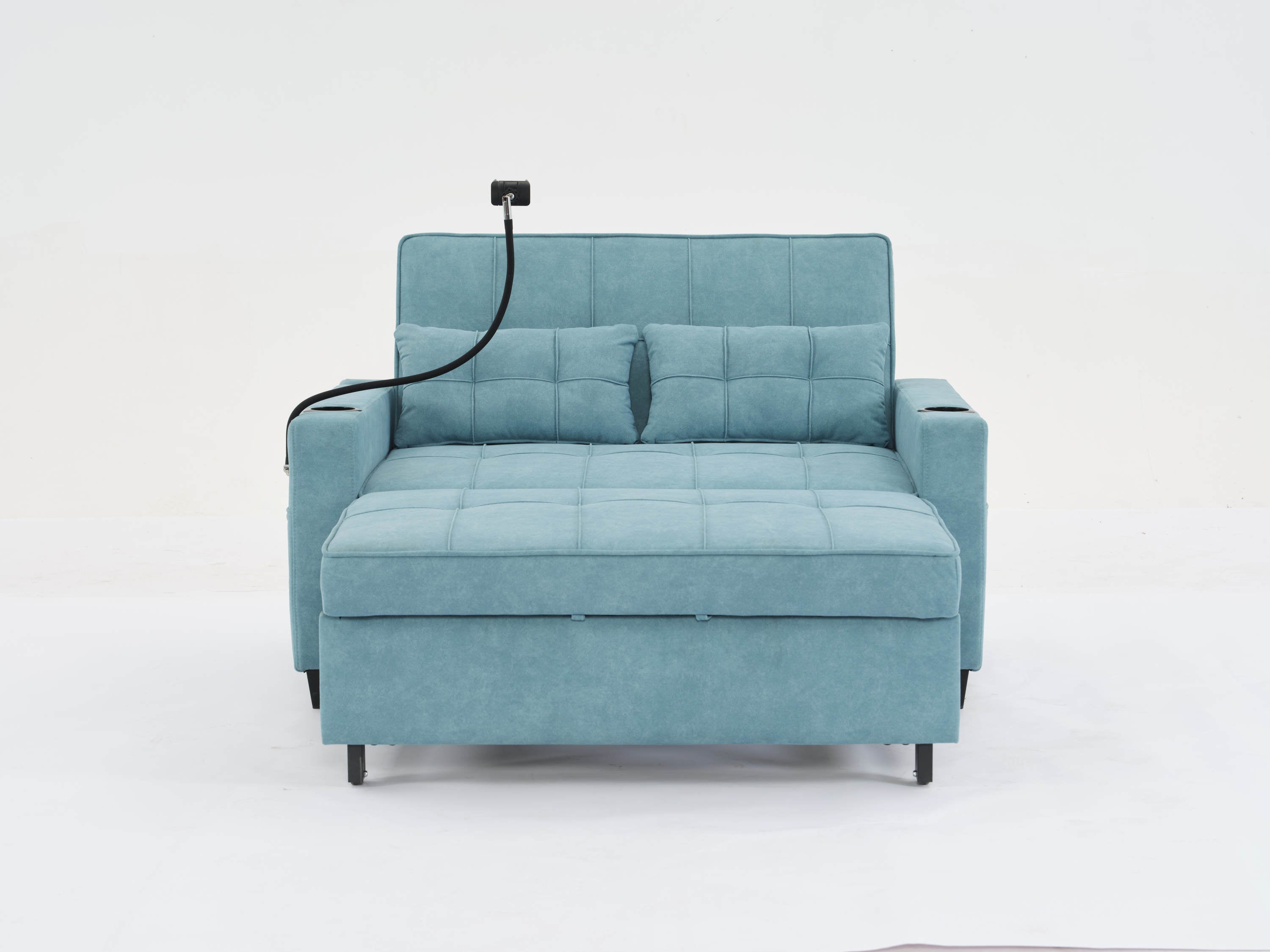 Futon Chair Bed Convertible Chair 3-in-1 Pull Out Sleeper Chair Beds with USB Ports,Wear-resistant and Anti-scratch, Armchair Bed Sleeper for Living Room (Green Tech cloth)