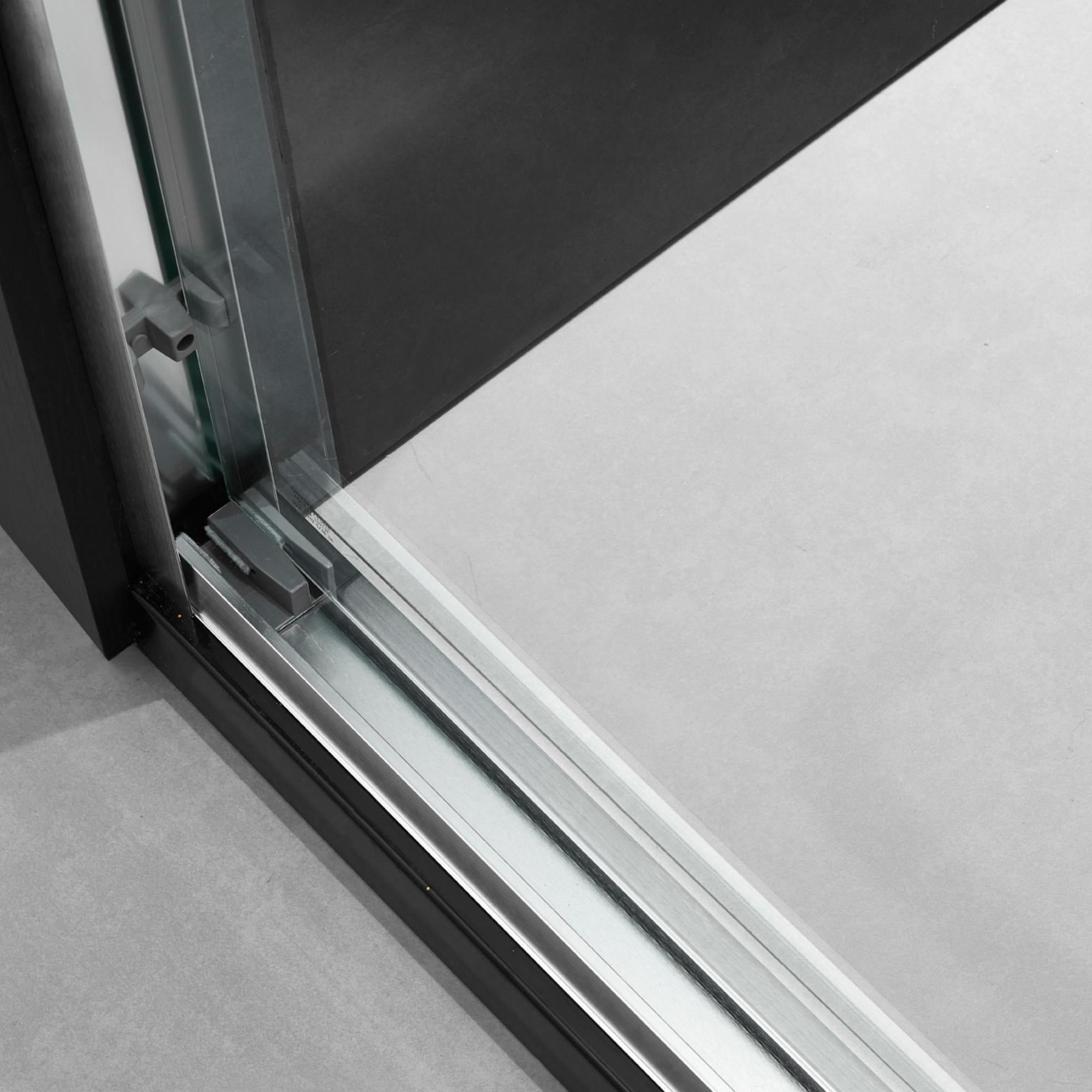 Frameless sliding shower door 60 in. by 74 in. brushed nickel handle detail