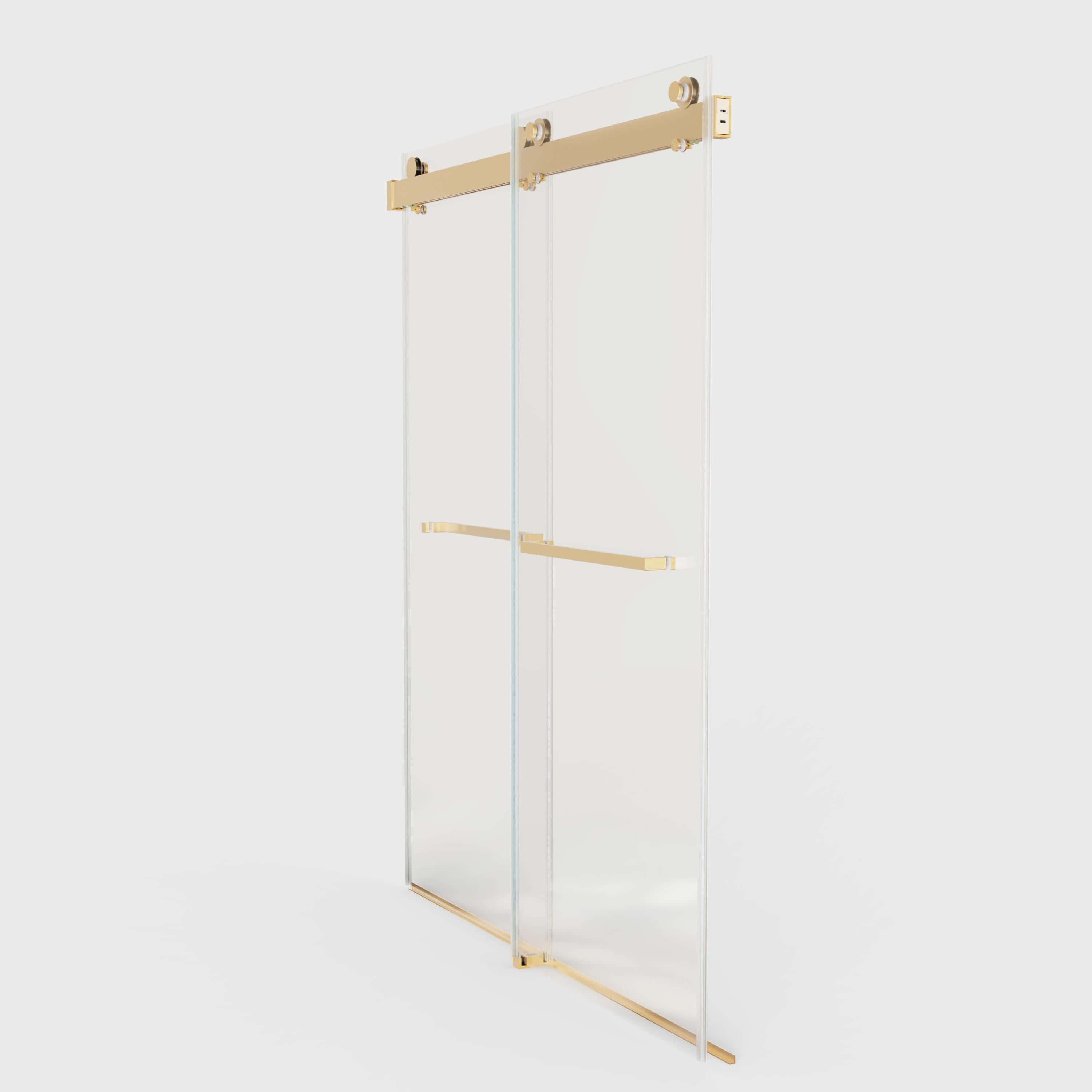 56-60" W x 76" H  Frameless Double Sliding Soft-Close Shower Door in Brushed Gold,3/8 inches (10mm) Thick SGCC Tempered Glass  Door
