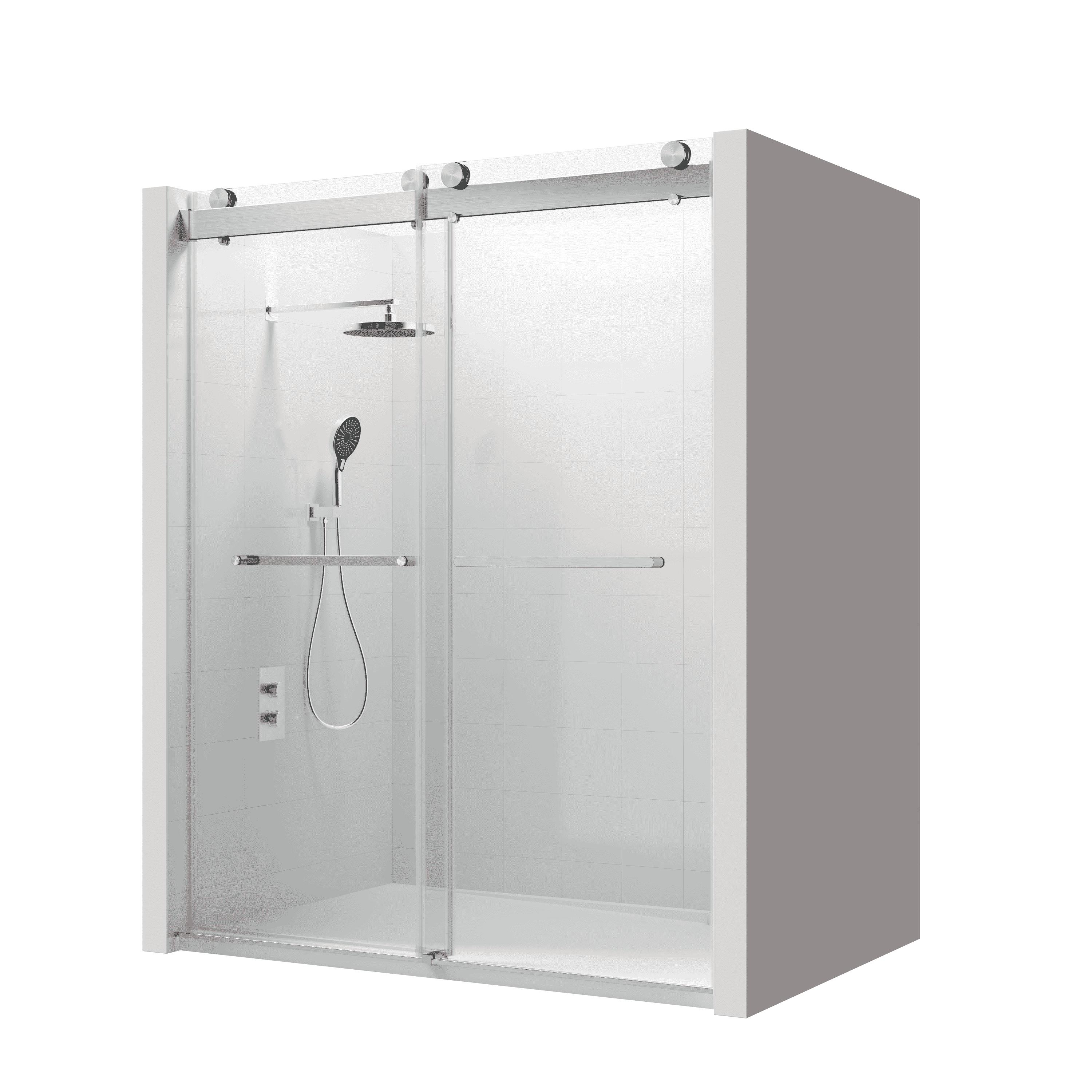 (44-48"W x 76"H), (56-60"W x 76"H), (68-72"W x 76"H) Double Sliding Frameless Soft-Close Shower Door with Premium 3/8 Inch (10mm)