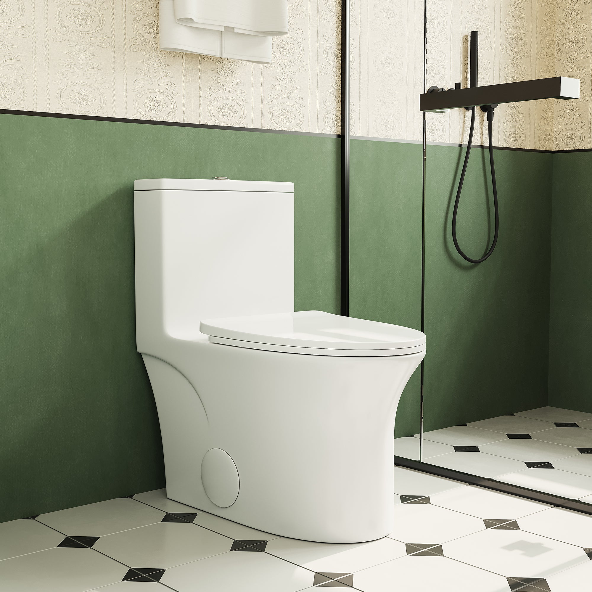 1.1/1.6 GPF Elongated Comfort Height Floor Mounted One-Piece Toilet, CUPC Certified, WaterSense Cetified, Ceramic, White Color, Soft Close Seat T039WT