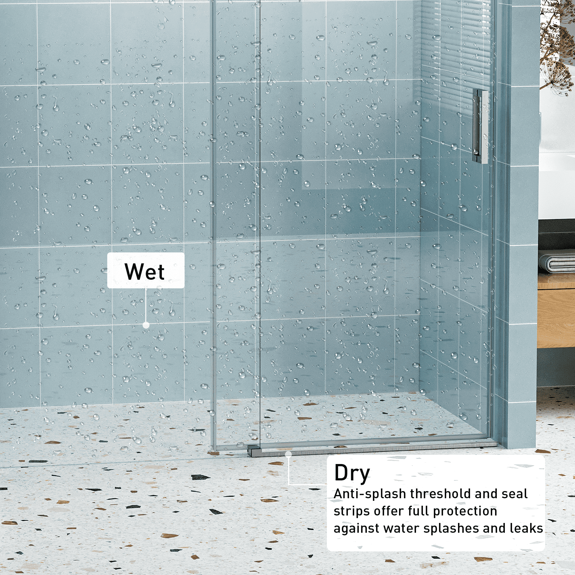 60" W x 76" H Frameless Shower Door Soft-closing Single Sliding, 1/4" (6mm) Tempered Glass with Explosion-proof Coating, 24D01-60BNX