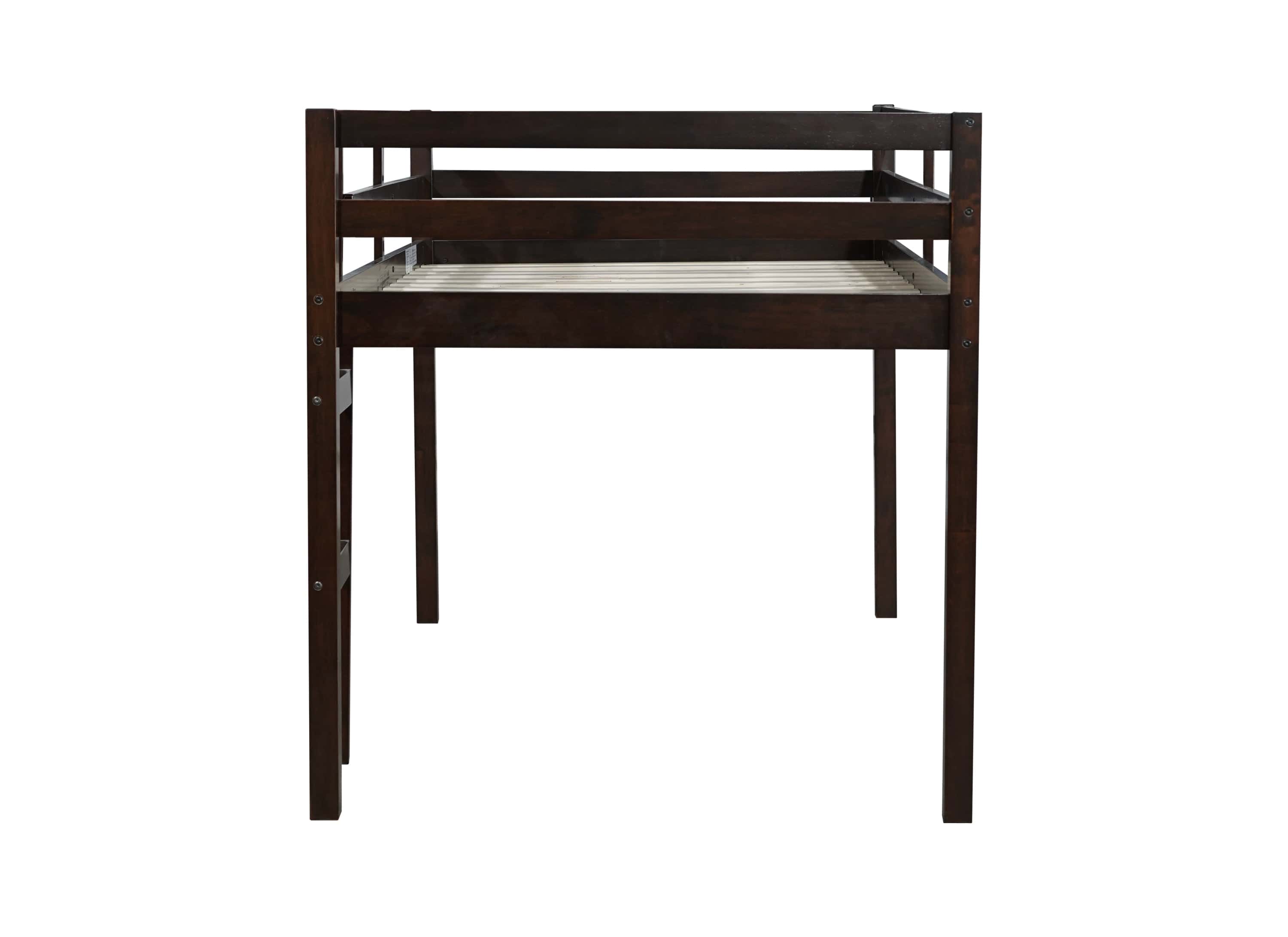 Solid Wooden, Rubber Wooden Twin Loft Bed with Ladder, Bed Platform of Strengthened Slats , Espresso