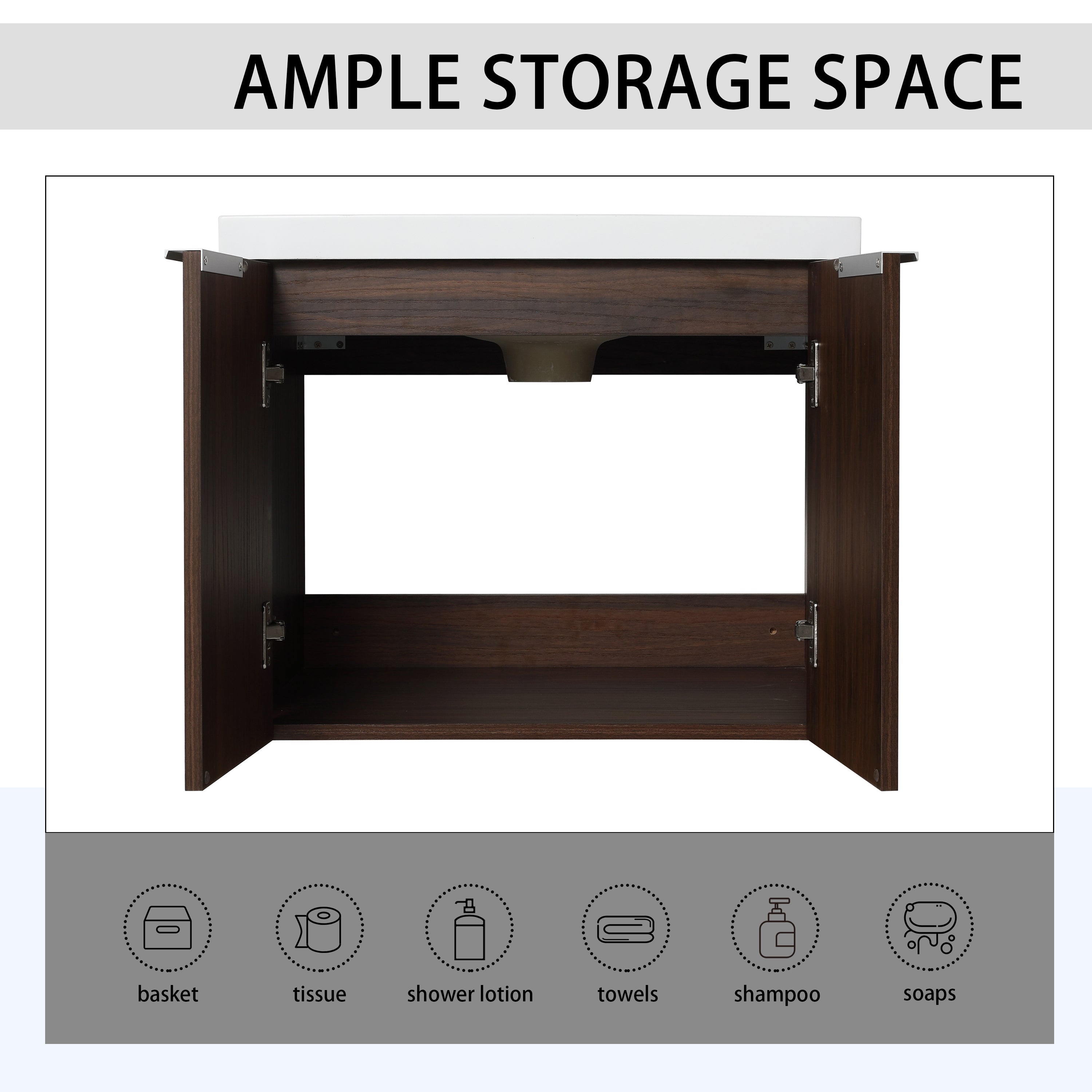 Bathroom Cabinet With Sink,Soft Close Doors,Float Mounting Design,24 Inch For Small Bathroom,24x18-00624CAW(KD-Packing)