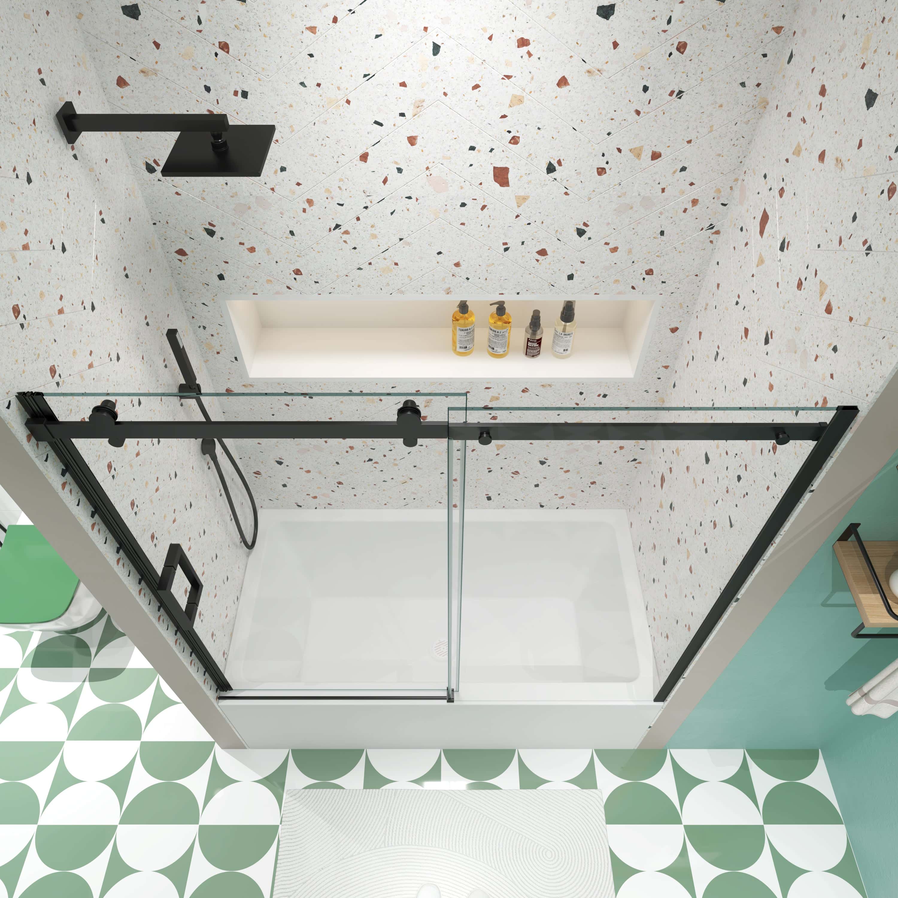 60"W x 58"H Bathtub shower door, sliding door, with 5/16" tempered glass and Matted black finish 6058