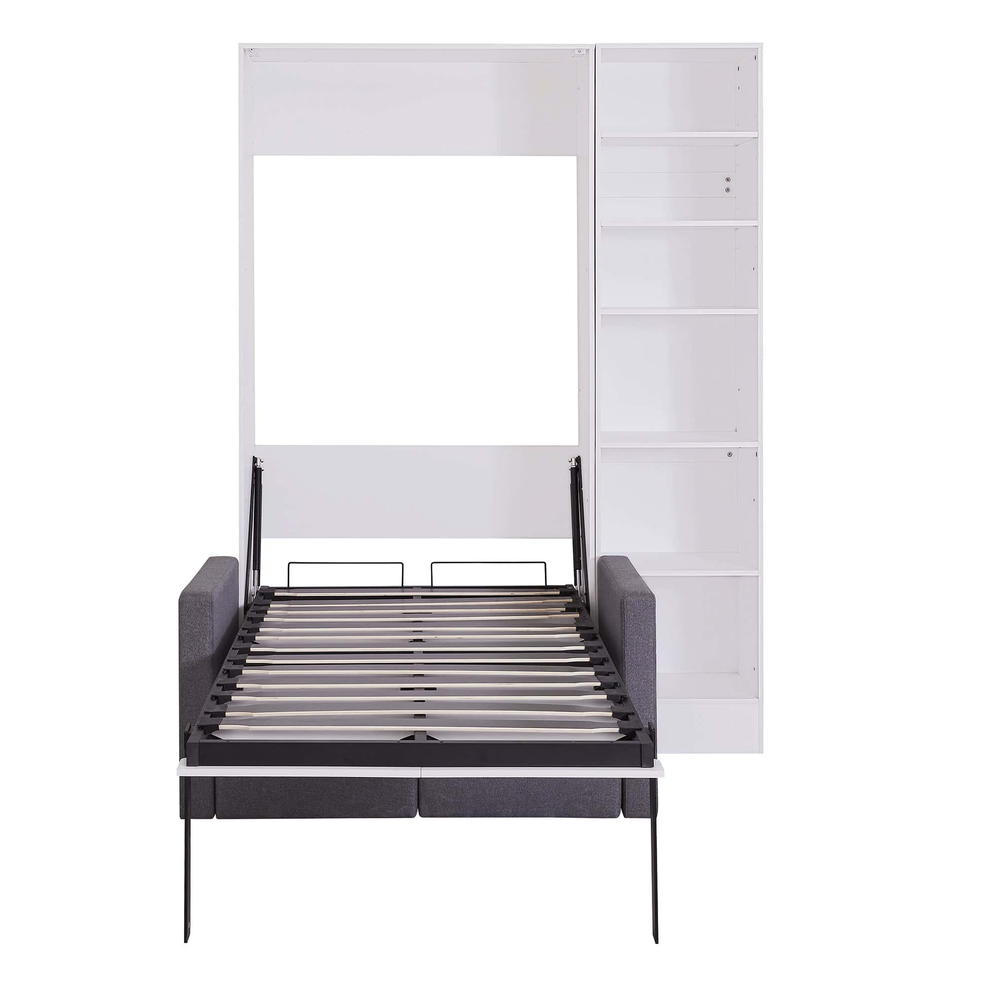 Twin Size Murphy Bed Wall Bed with Sofa,with Shelves,White
