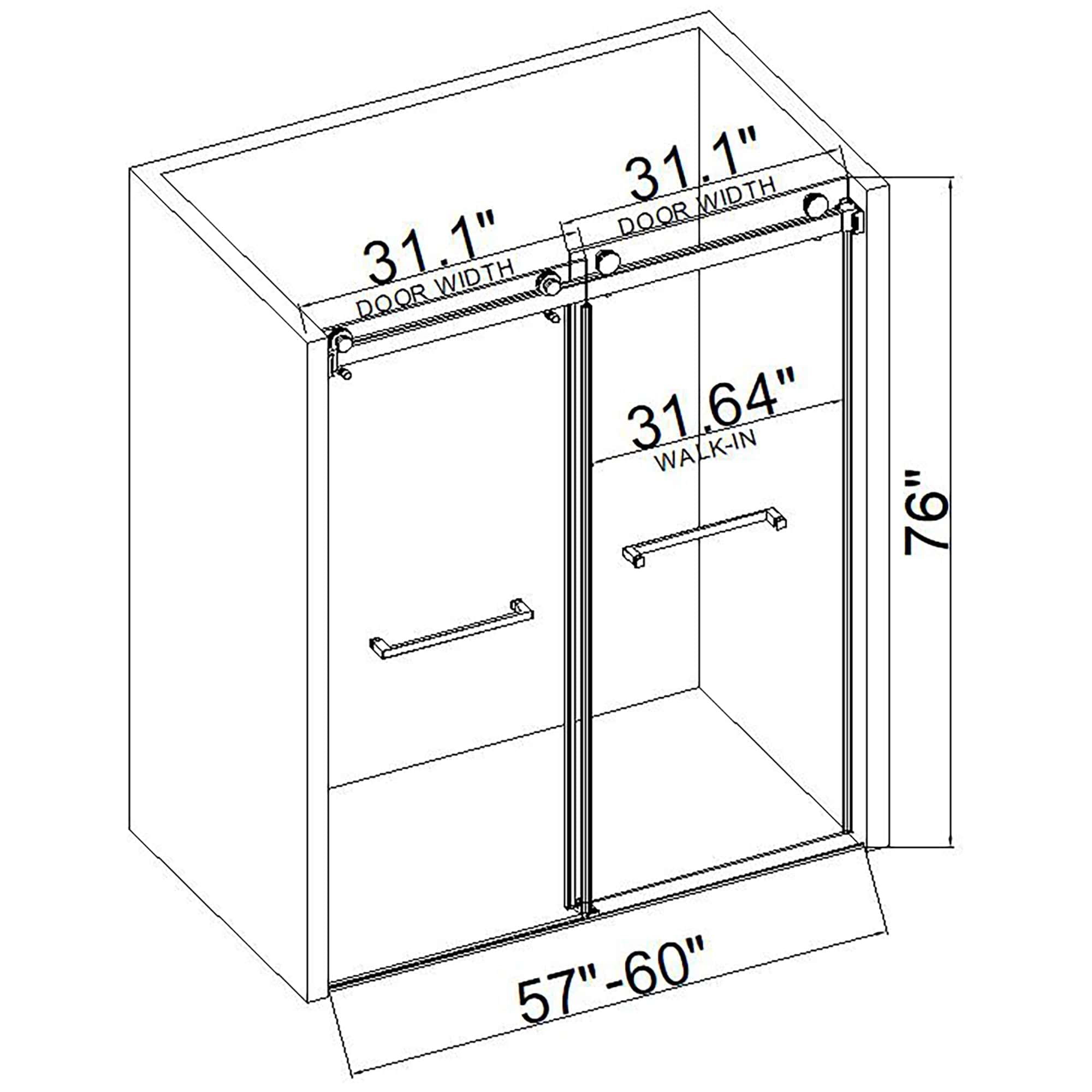 72"W x 76"H Double Sliding Frameless Shower Door Brushed Nickel Without Buffer