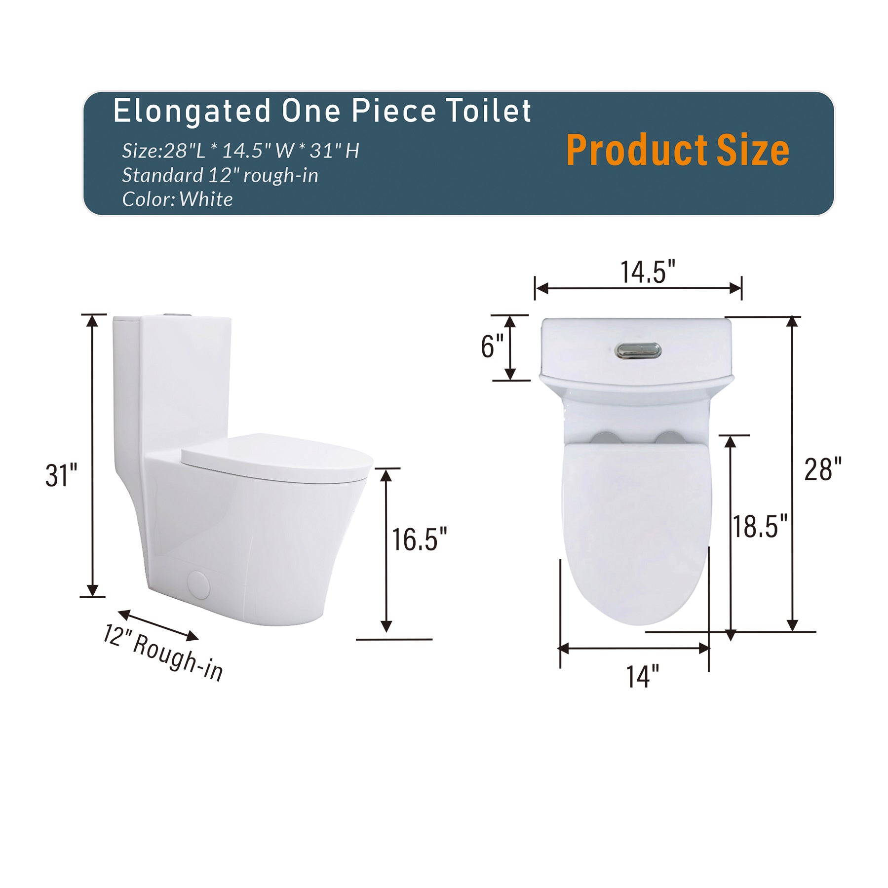 Elongated One Piece Toilet White