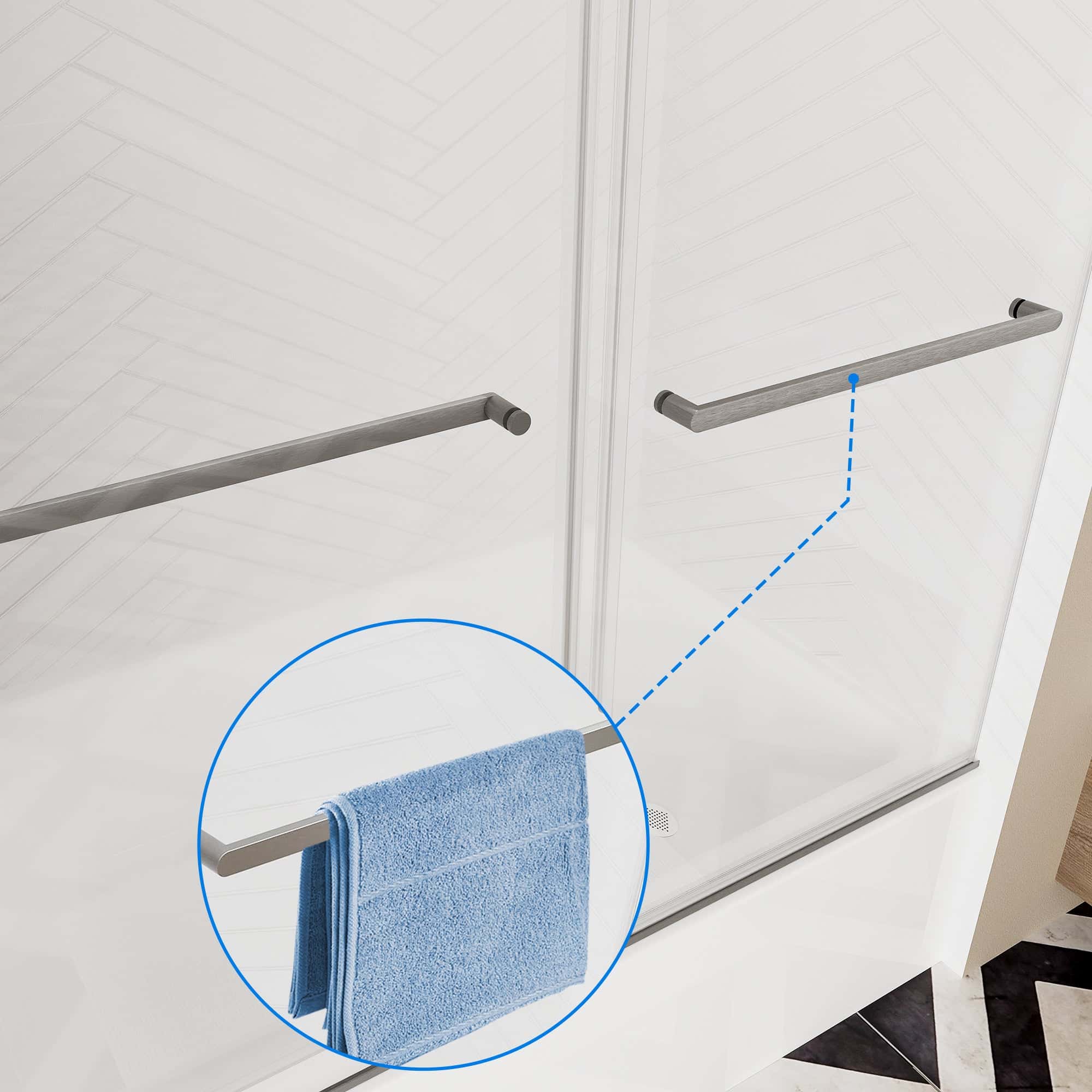56-60"W × 66"H Double Sliding Frameless Bathtub Door With 3/8 inches (10mm) Clear Tempered Glass, Brushed Nickel Finish
