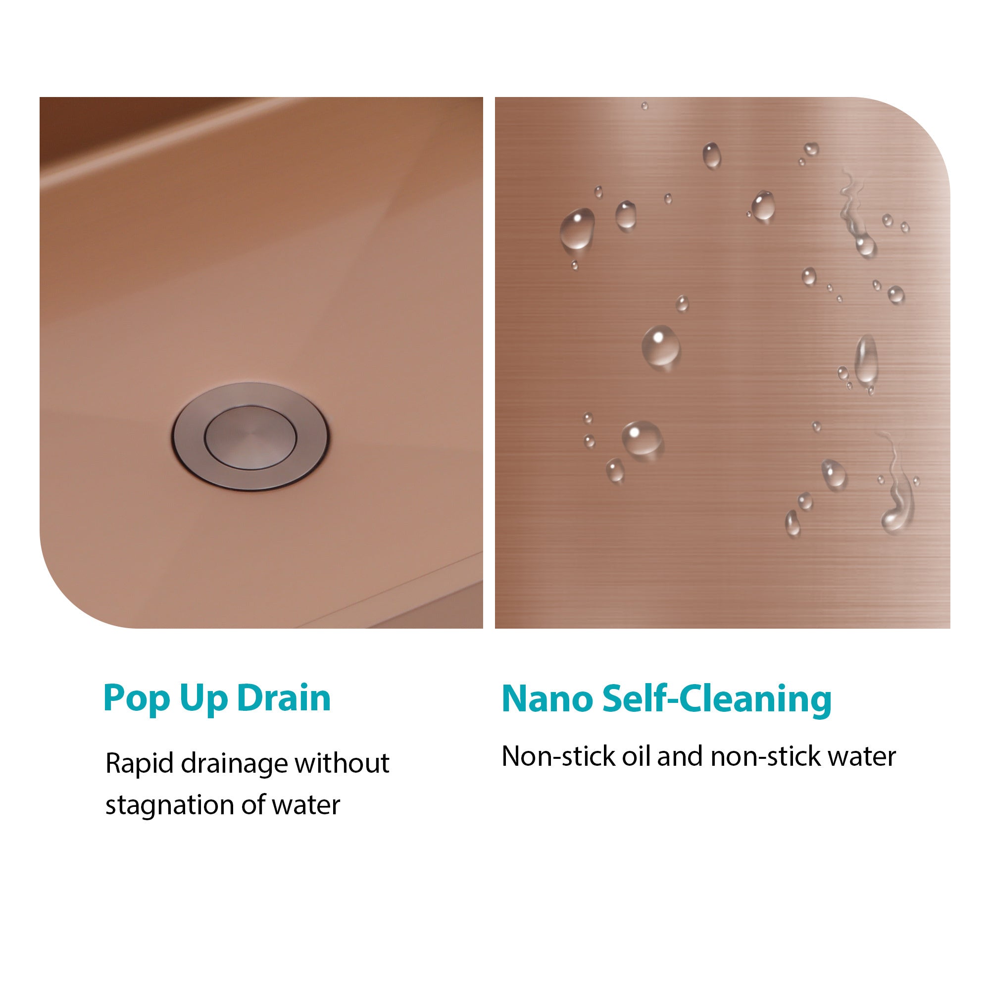 19"x15" Rose Gold Stainless Steel Bathroom Sink with Pop Up Drain