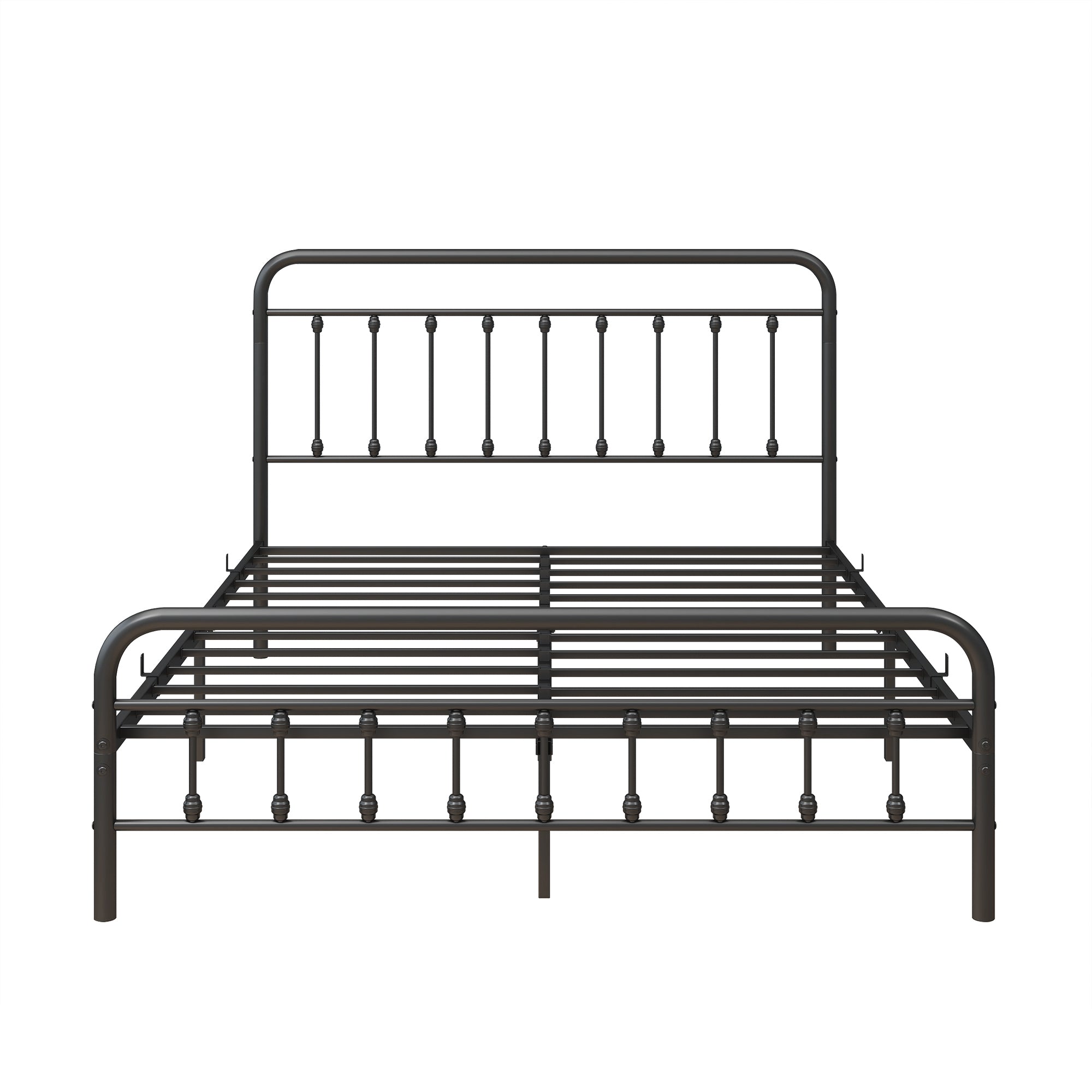 Metal Bed Frame Queen Size Platform No Box Spring Needed with Vintage Headboard and Footboard Premium Steel Slat Support/Black