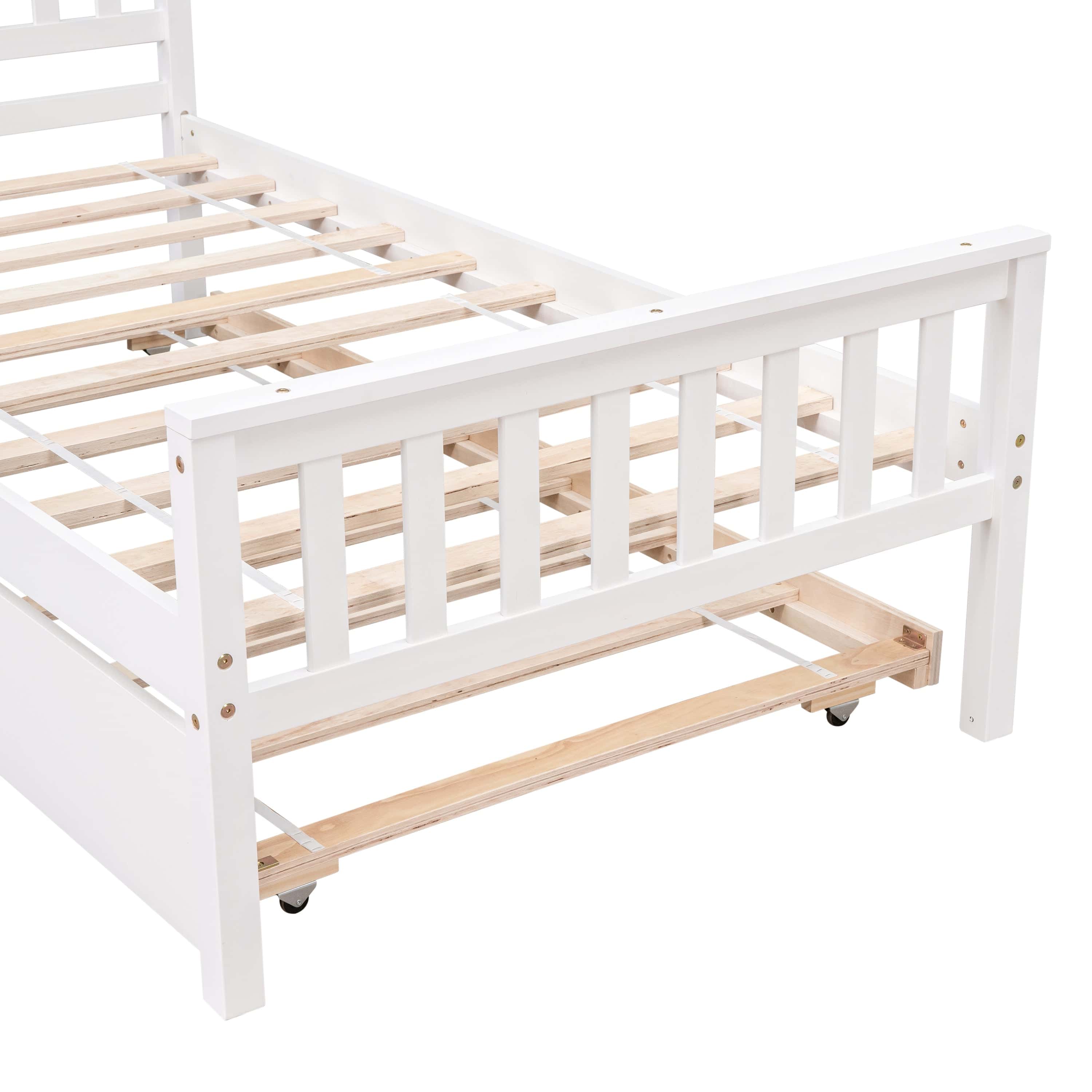 Twin Bed with Trundle, Platform Bed Frame with Headboard and Footboard, for Bedroom Small Living Space,No Box Spring Needed,White(Old SKU:W50422211)