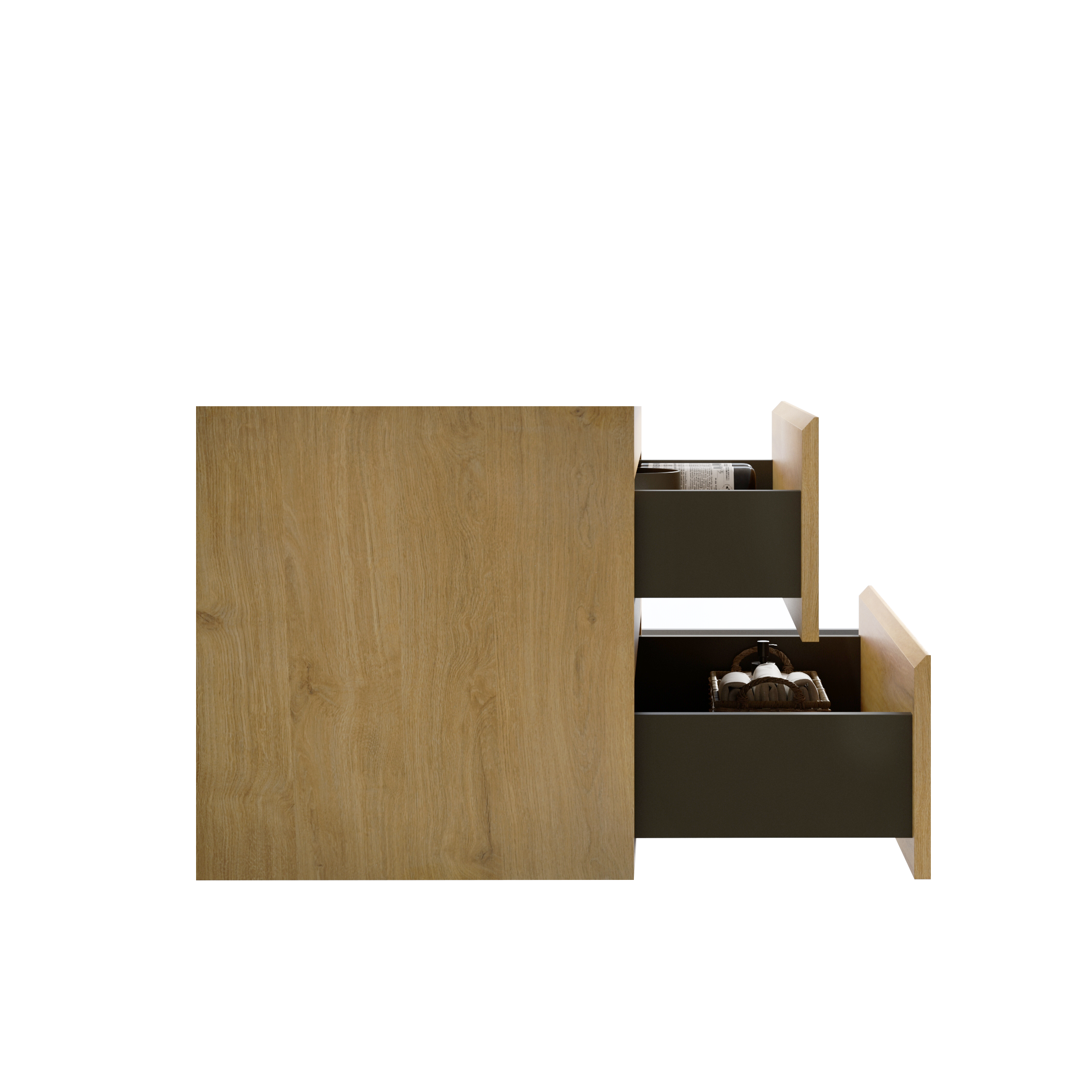 Alice30-106, Wall mount cabinet WITHOUT basin, Natural oak color, with two drawers, Pre-assembled