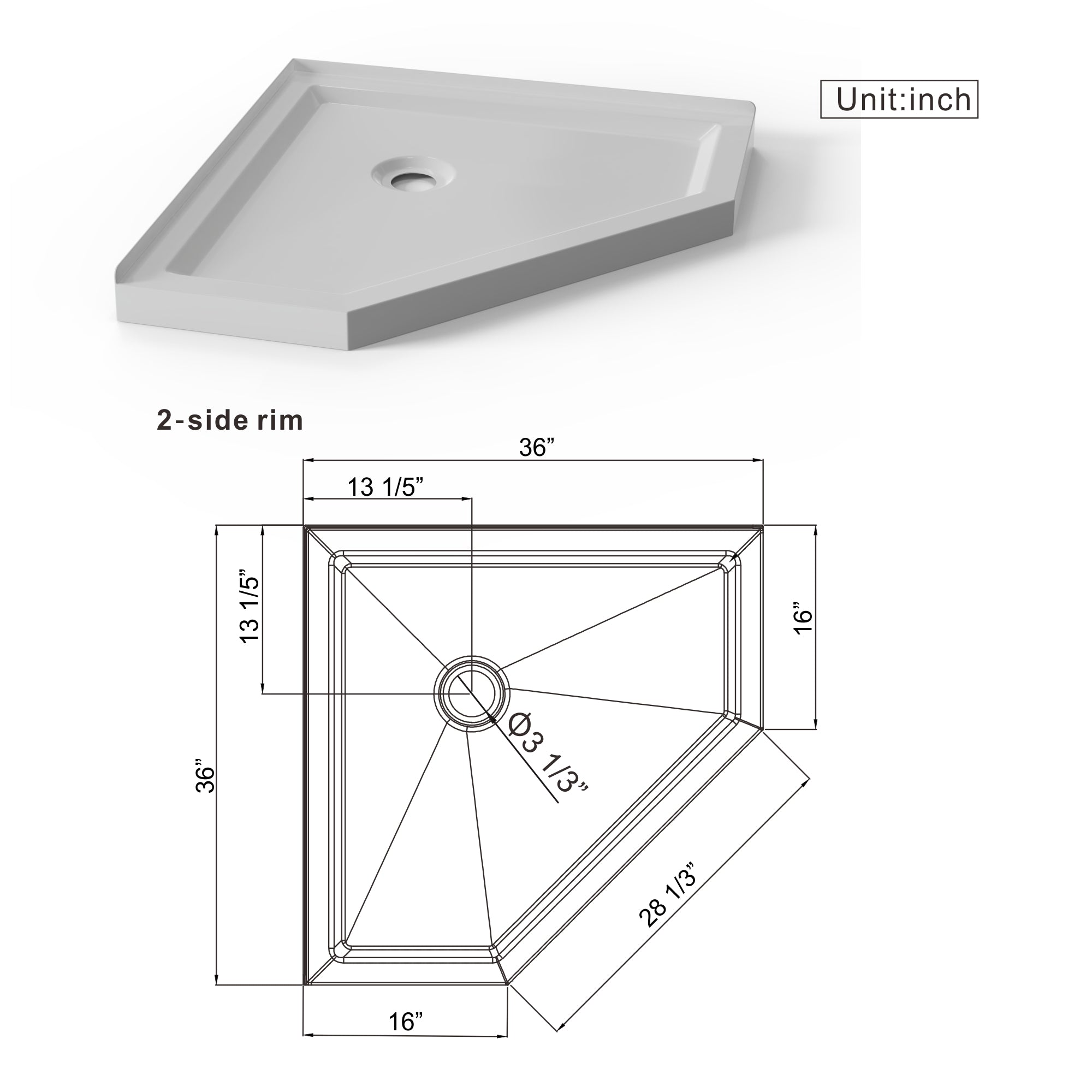 36 x 36 x 72 in Neo-Angle Shower Kit with Base - 36 x 36 x 72 in / White Base view 3