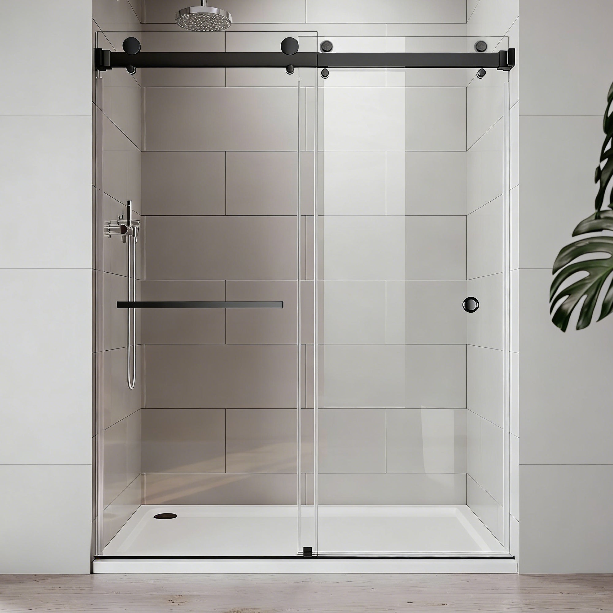 55-60 x 72-75 in Sliding Shower Door - 55-59 x 72 in / Matte Black / Frameless view 1
