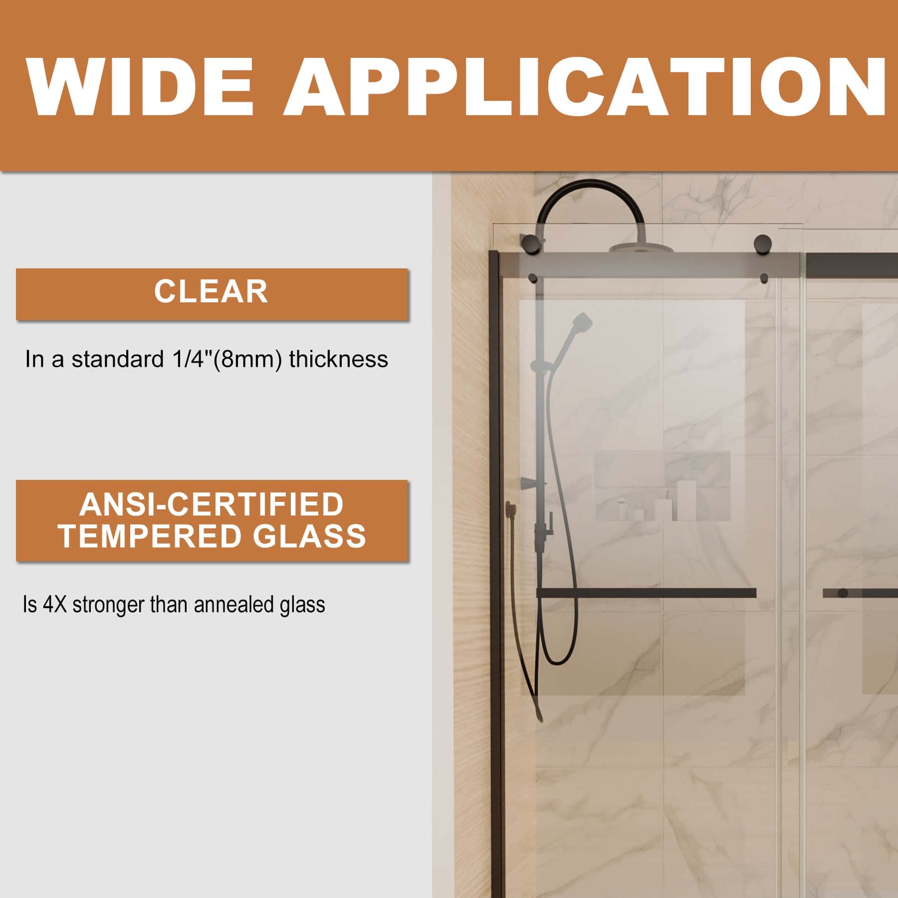 60"W x 74"H Shower Door in Matte Black with 5/16 in. (8 mm) Clear Glass