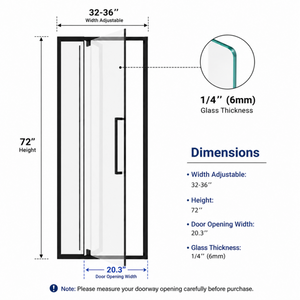32-60 x 72 in Semi-Frameless Pivot Shower Door - 32-36 x 72 in / Matte Black view 2