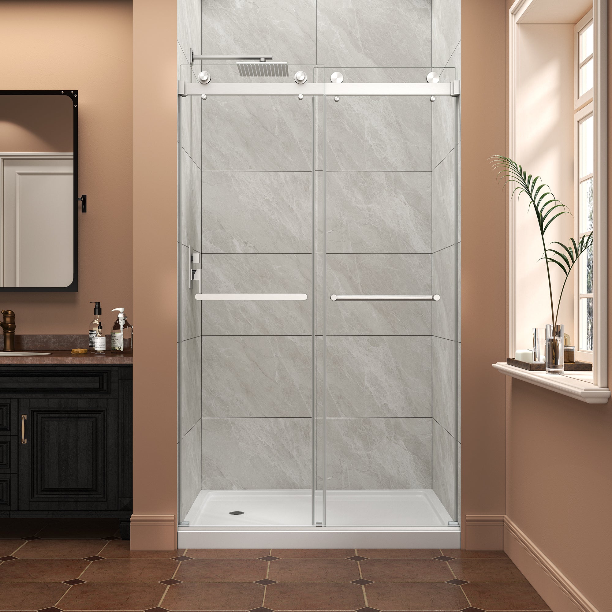 43-48 x 76 in reversible bypass shower door brushed nickel view