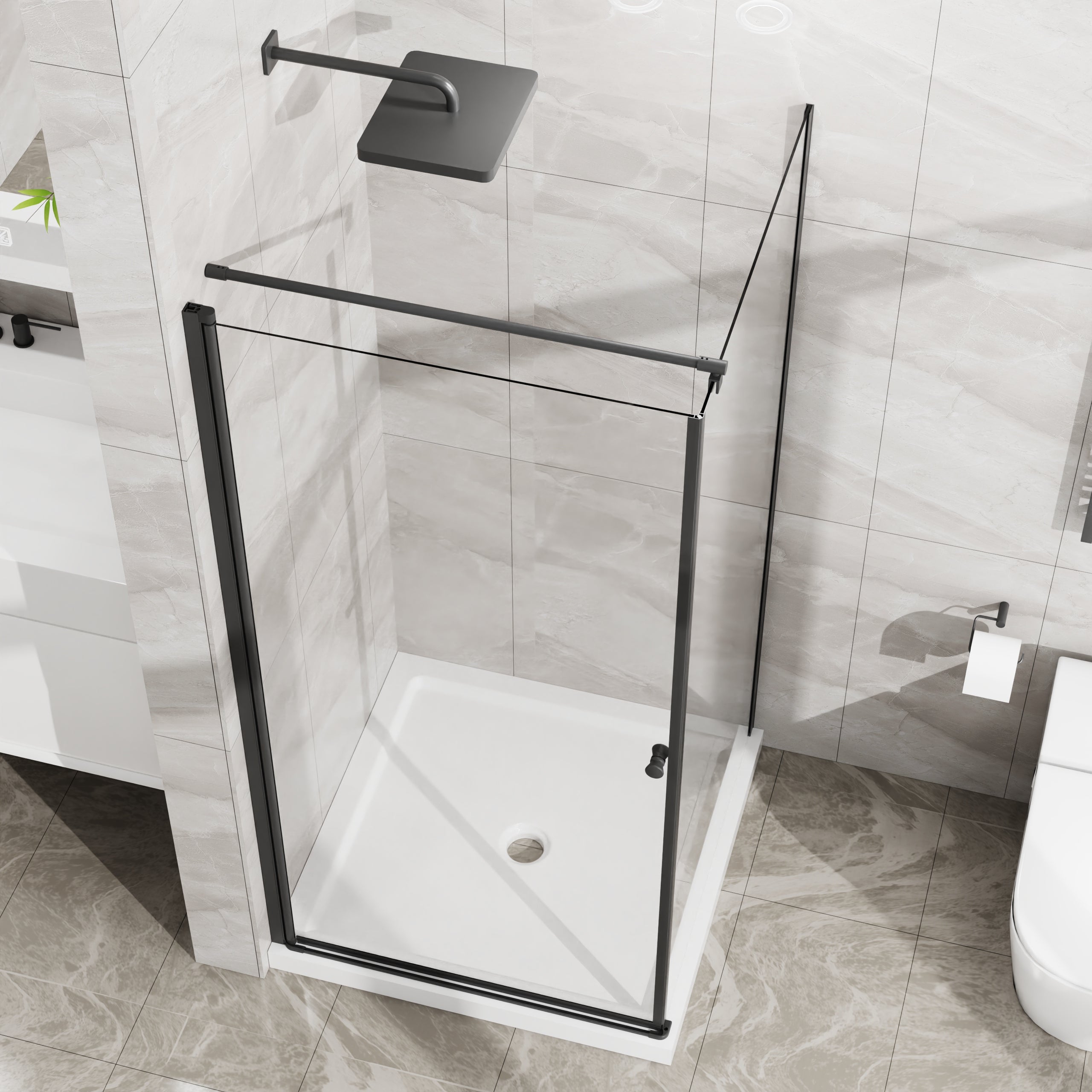Corner frameless shower enclosure 36 in. clear glass front view