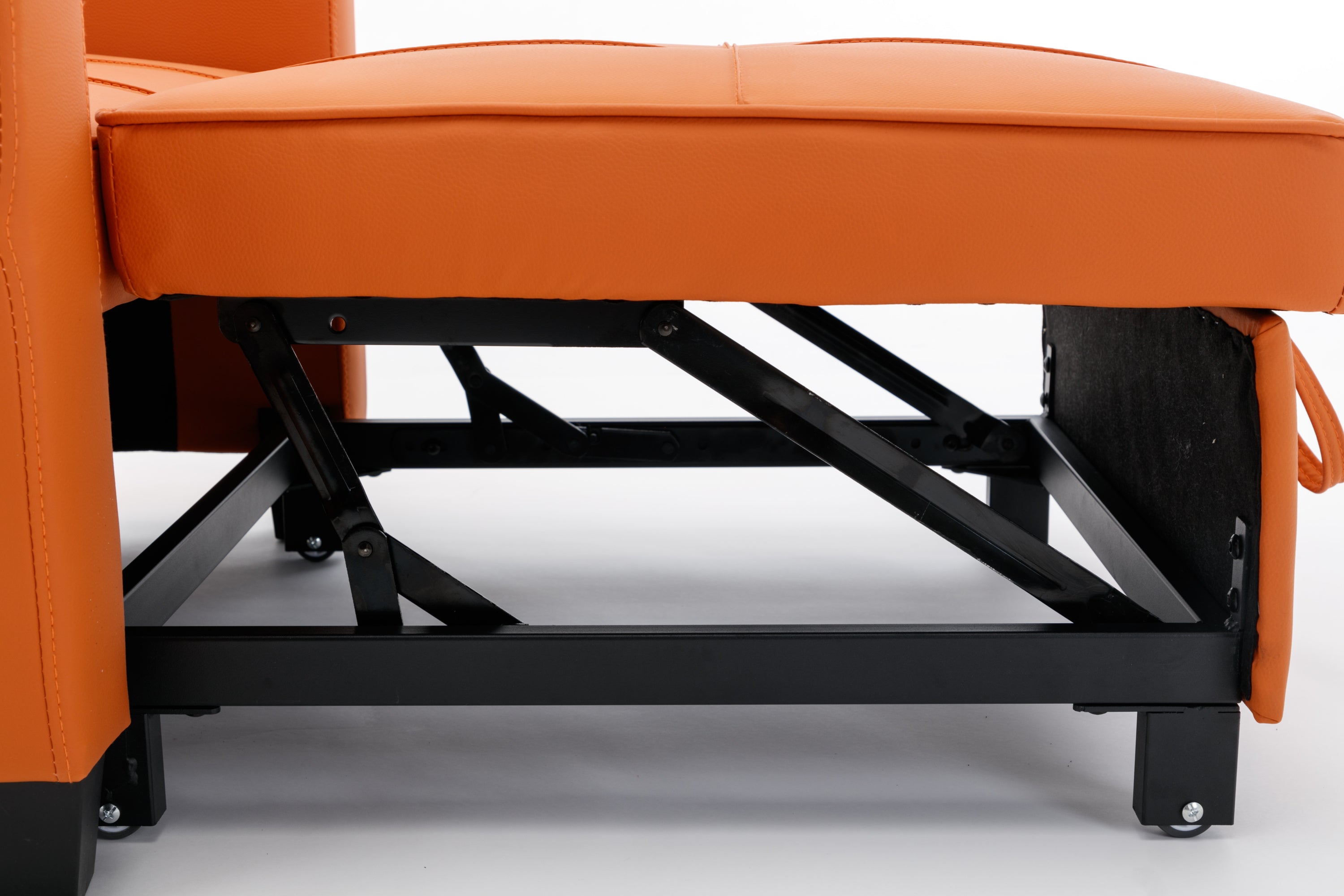 Futon Chair Bed Convertible Chair 3-in-1 Pull Out Sleeper Chair Beds with USB Ports,Wear-resistant and Anti-scratch, Armchair Bed Sleeper for Living Room (Orange Leather)