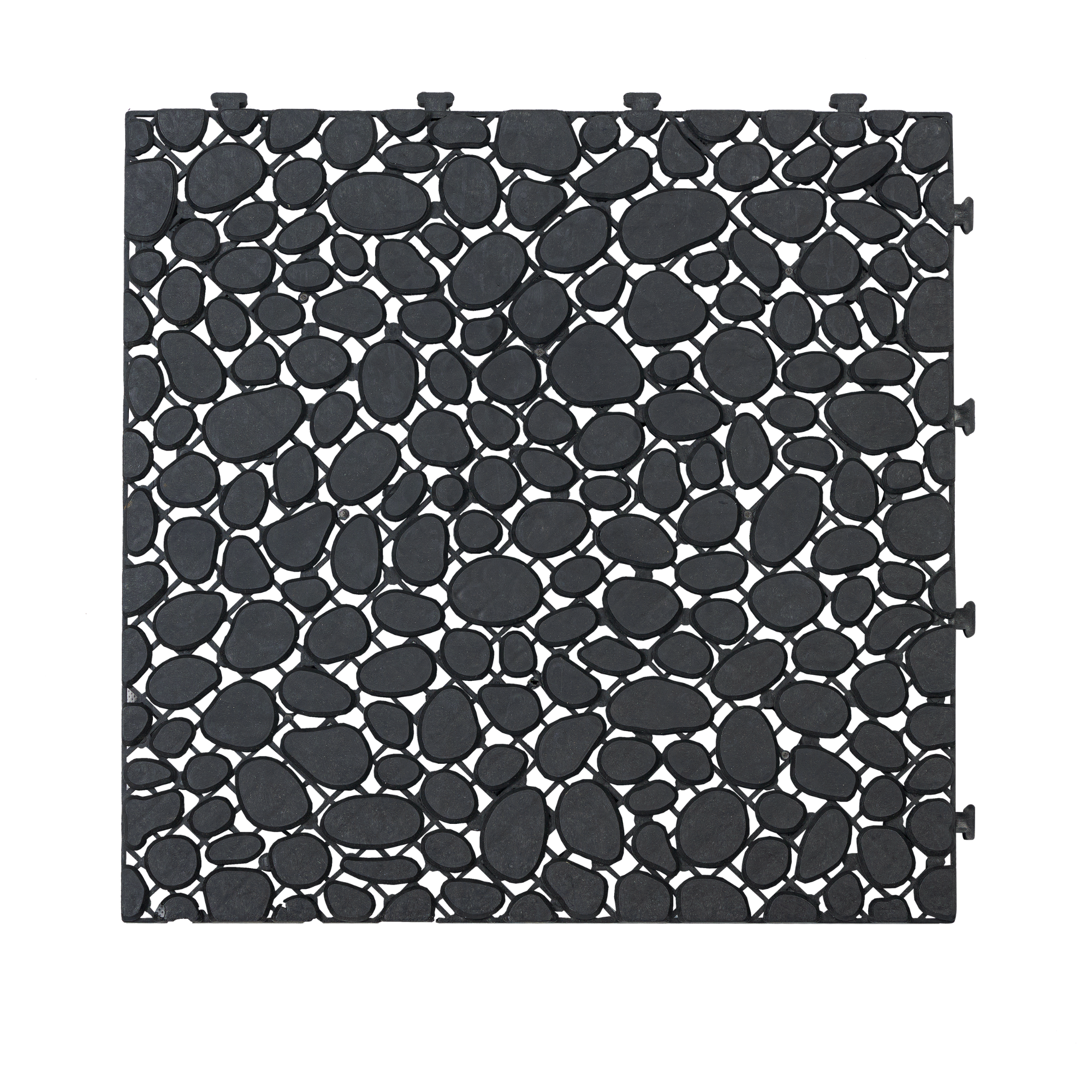 12 x 12 Inch Black Interlocking Deck Tiles Plastic Waterproof Outdoor All Weather Anti-slip Bathroom Shower Balcony Porch Strong Weight Capacity Upto 440 LBS, Pebble Stone Pattern Pack of 12