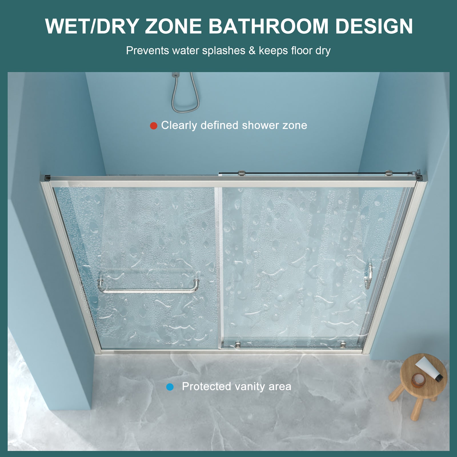 Sliding bypass shower door 48 in. x 72 in. Brushed Silver frame detail