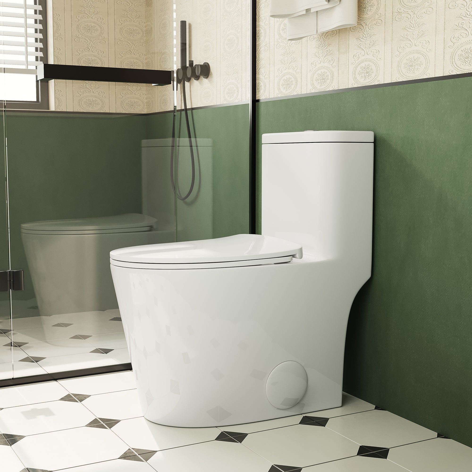 1.1/1.6 GPF Elongated Comfort Height Floor Mounted One-Piece Toilet ,  CUPC Certified, WaterSense Cetified, Ceramic, White Color, Soft Close Seat, T036WT