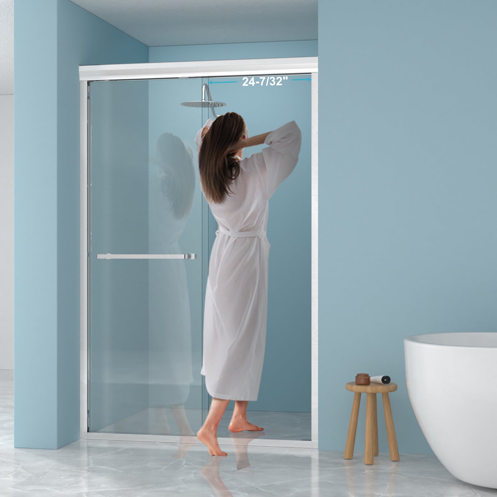 Semi-frameless bypass shower enclosure installed view