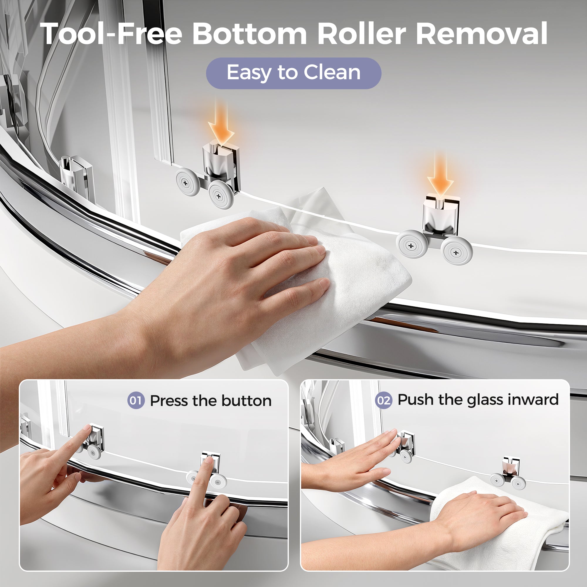 36 x 36 x 72 in Neo-Round Sliding Shower Enclosure - 36 x 36 x 72 in / Chrome view 6