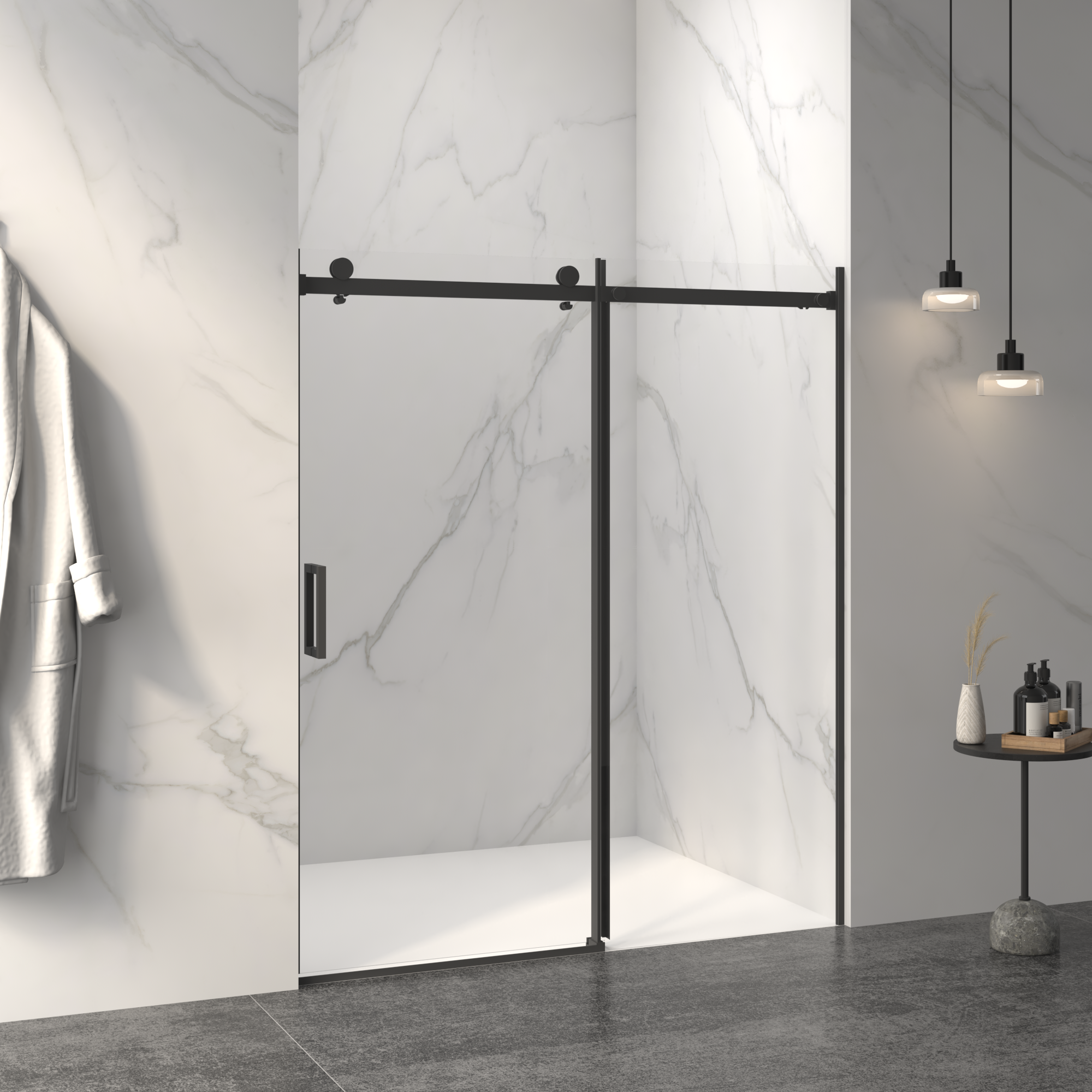 56-60 x 72 in Frameless Sliding Shower Door - 56-60 x 72 in / Matte Black view 3