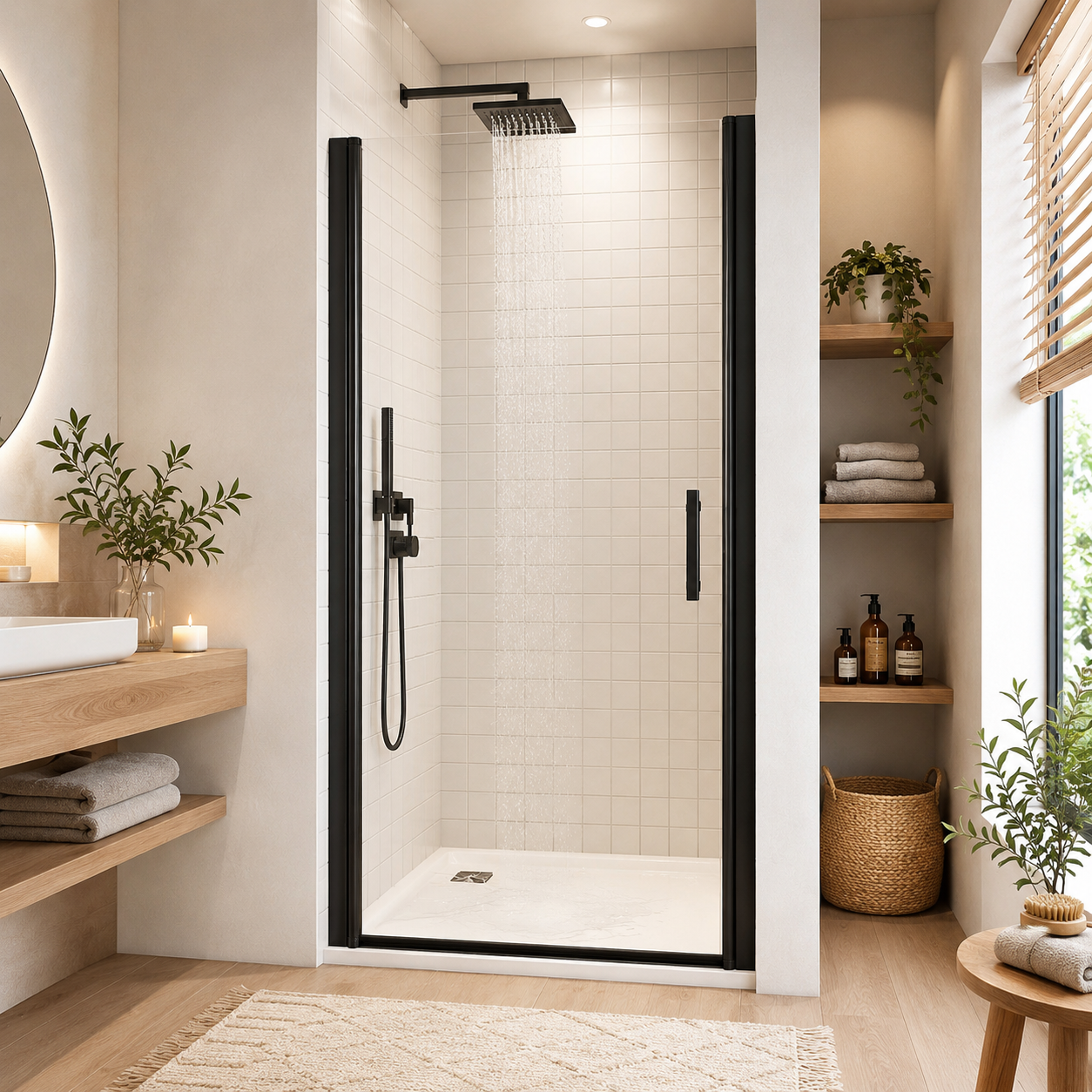 35.4 x 72 in Framed Pivot Shower Door - 35.4 x 72 in / Matte Black view 1